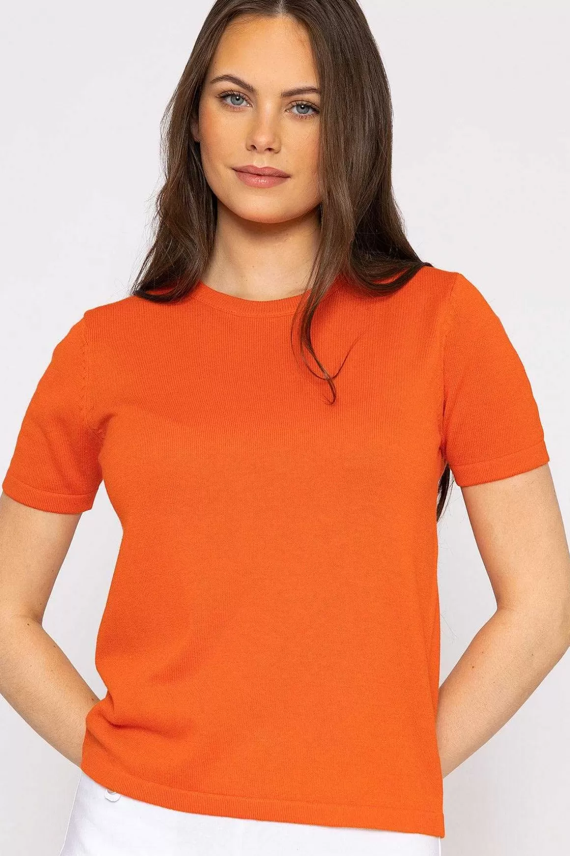 Kelly & Grace Weekend Merino Short Sleeve Crew In Orange Sale