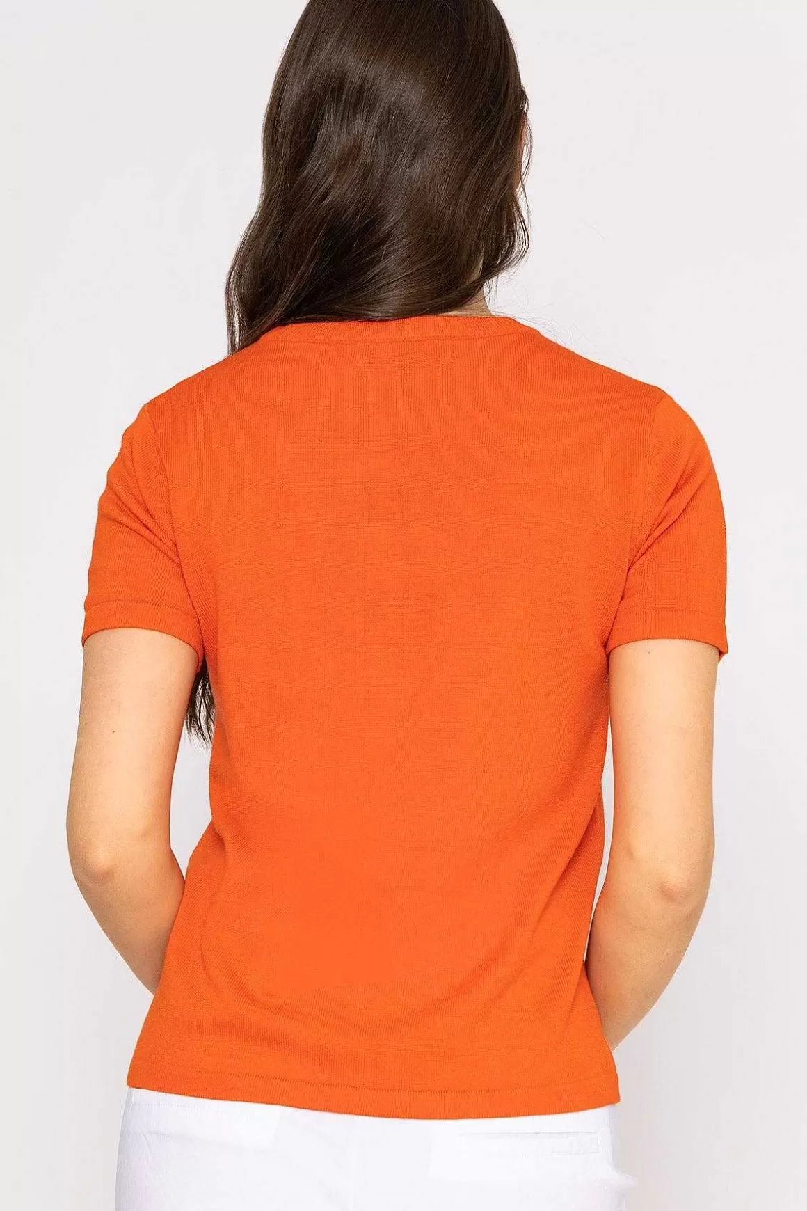 Kelly & Grace Weekend Merino Short Sleeve Crew In Orange Sale