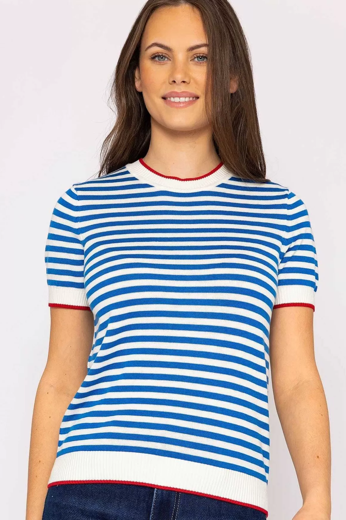 Kelly & Grace Weekend Merino Stripe Crew In Navy Sale