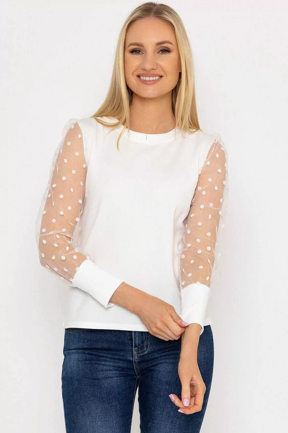 Pala D'oro Mesh Long Sleeve Top In Ecru Best Sale