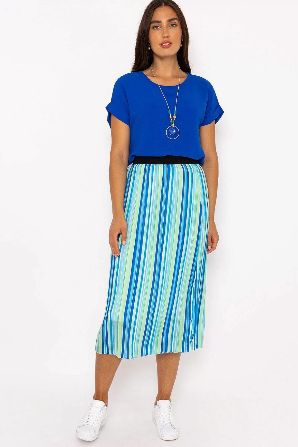 Pala D'oro Midi Pleated Skirt In Blue Print Online