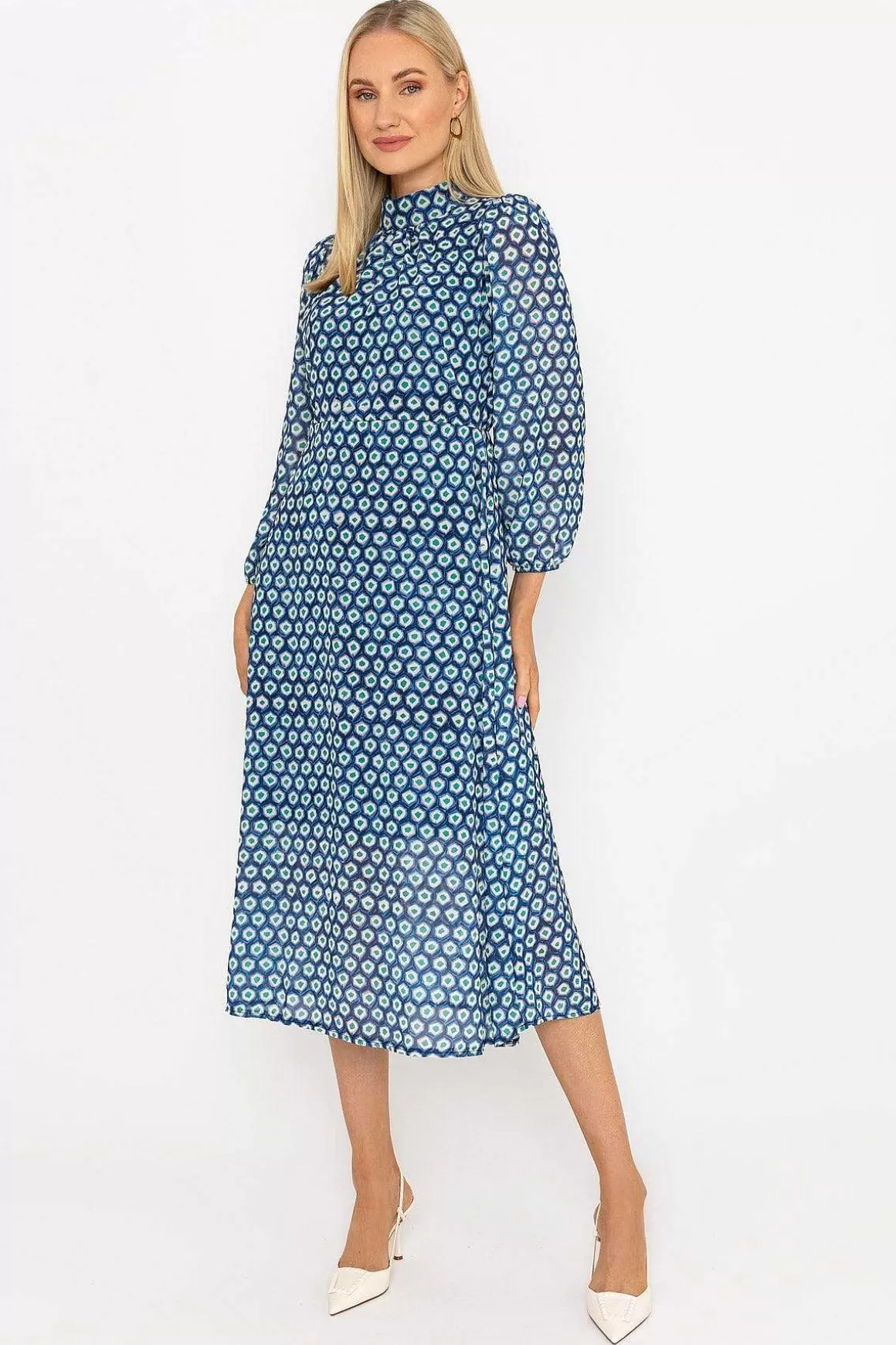 Pala D'oro Mollie Midi Dress In Navy Print Discount