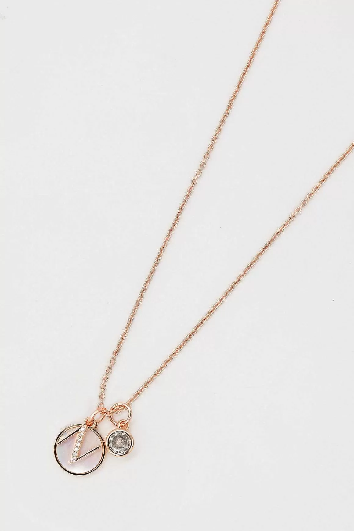 Cherish N Initial Necklace In Rose Gold Clearance