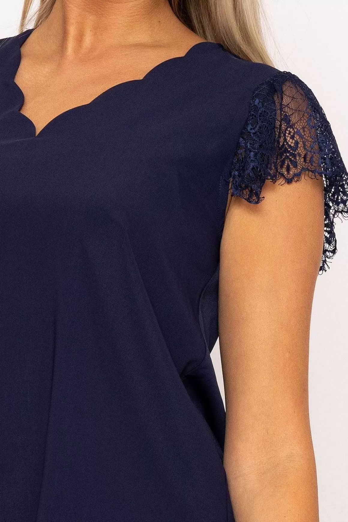 Rowen Avenue Navy Cap Sleeve Lace Top Store