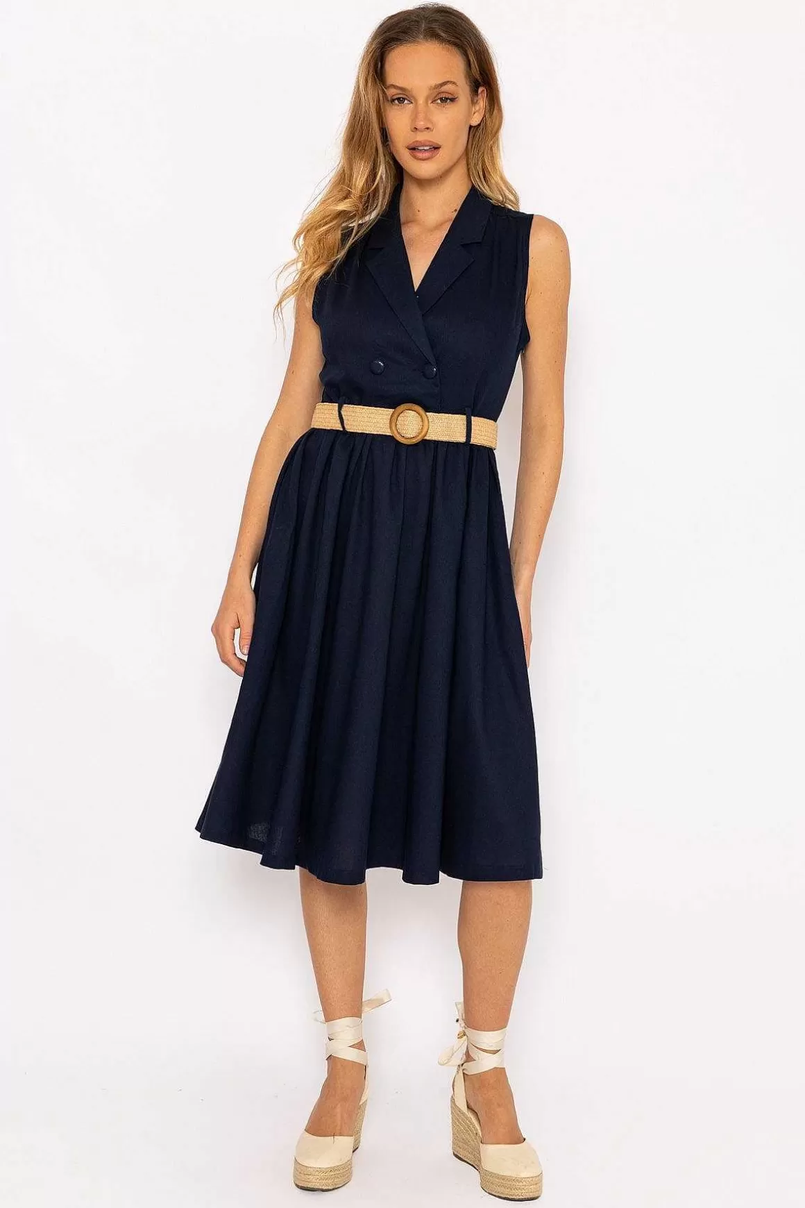 Rowen Avenue Navy Linen Sleeveless Shirt Dress Sale