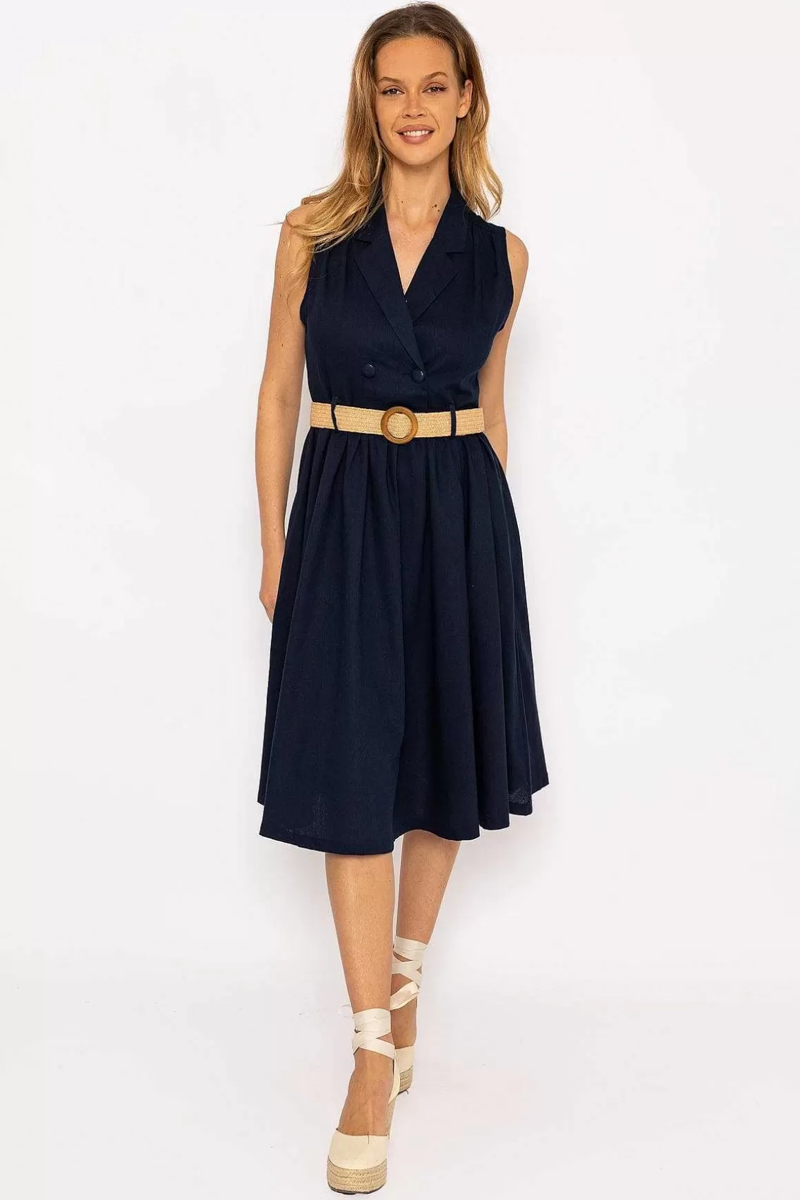 Rowen Avenue Navy Linen Sleeveless Shirt Dress Sale