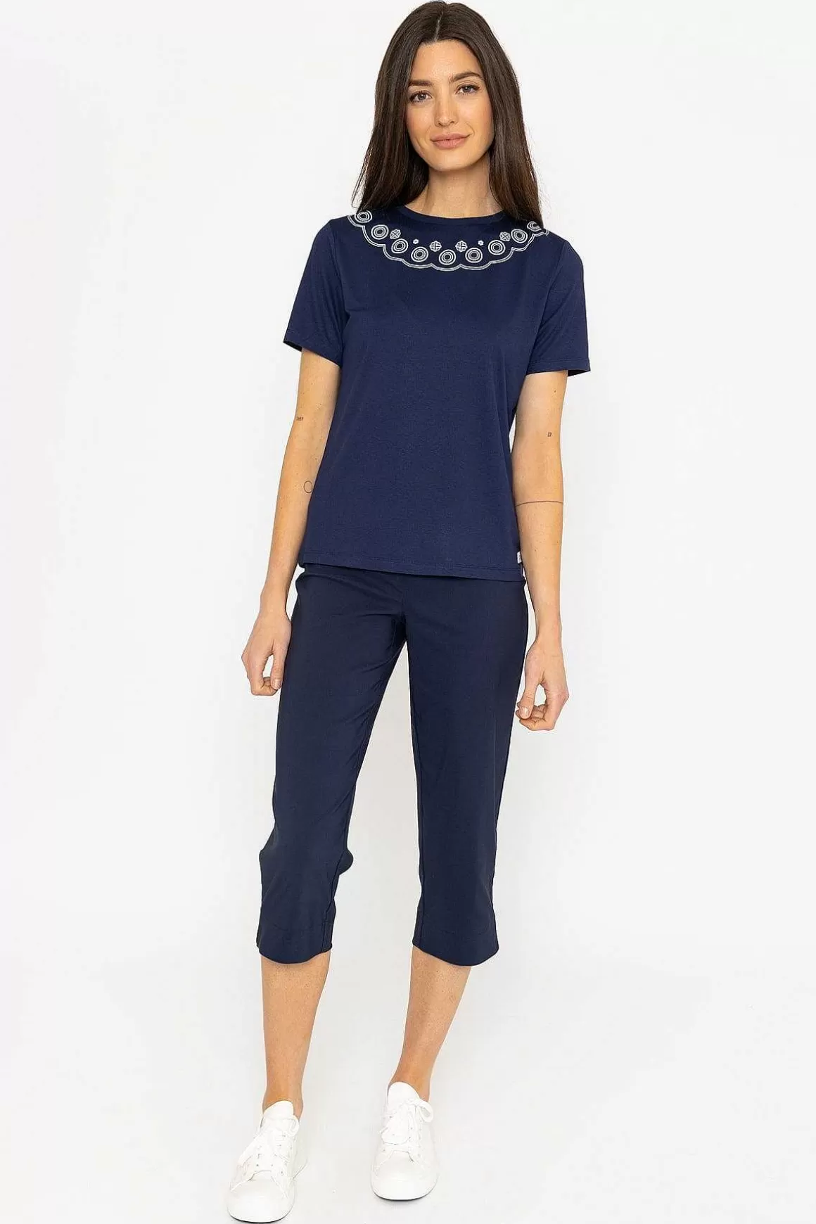 Kelly & Grace Weekend Navy Neck Print T-Shirt Best Sale