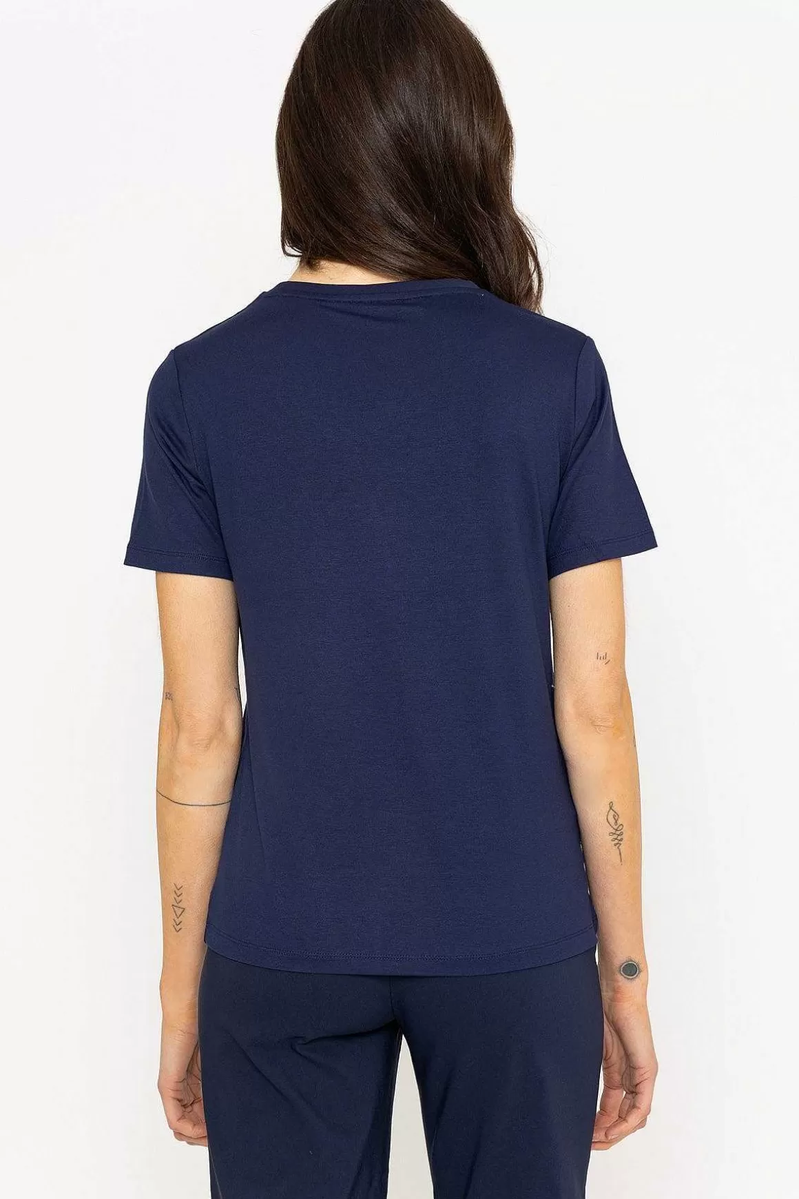 Kelly & Grace Weekend Navy Neck Print T-Shirt Best Sale