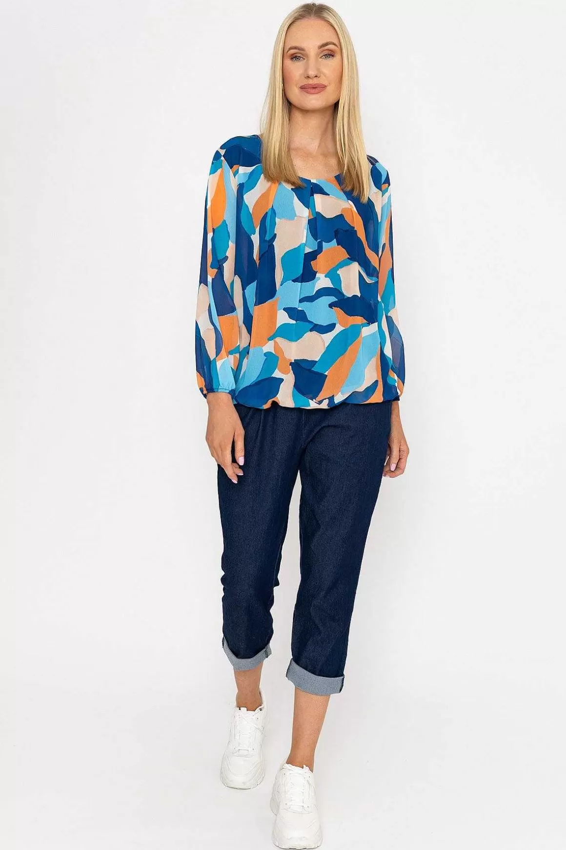 Pala D'oro Navy Printed Long Sleeve Blouse Clearance