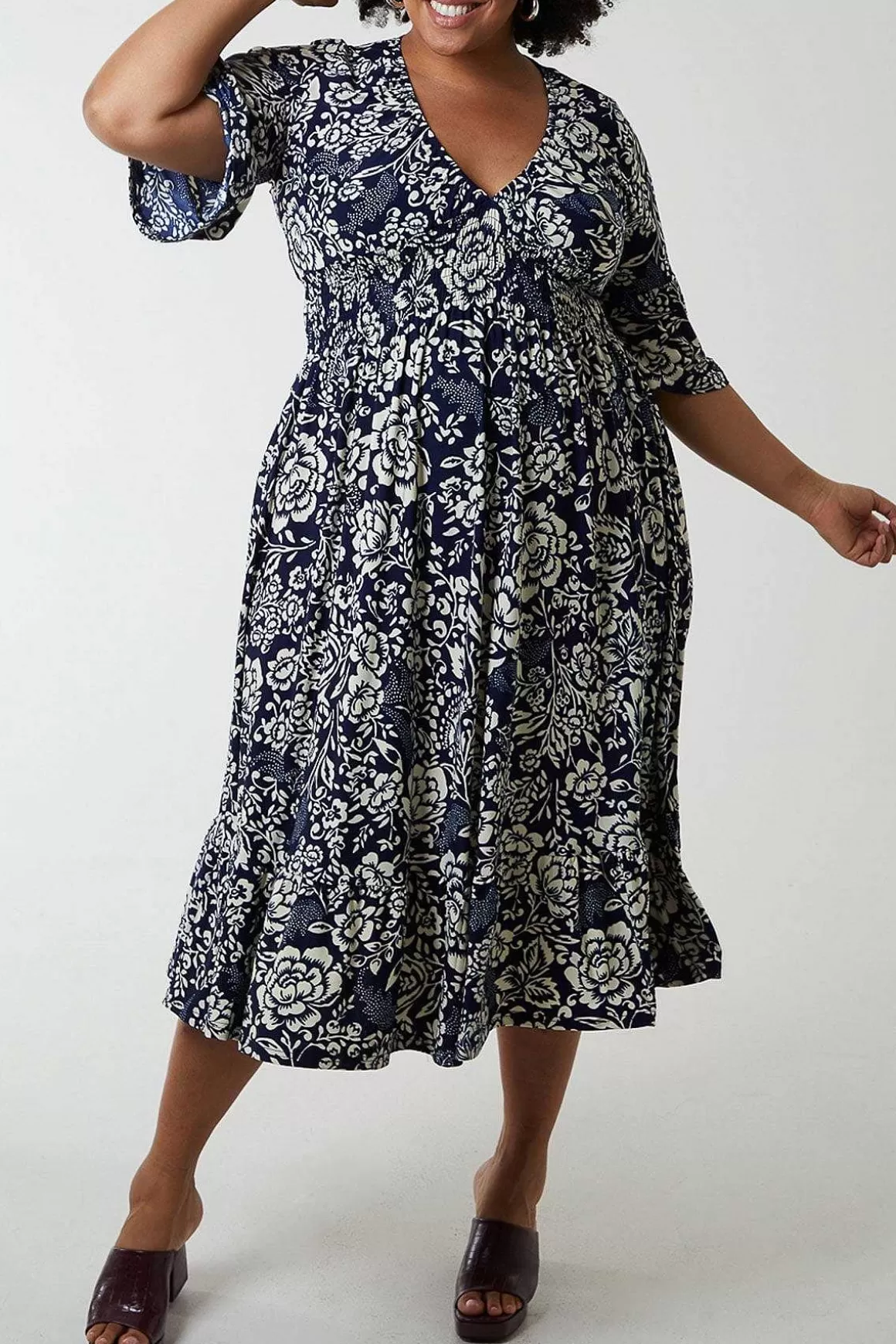 Nova of London Navy Printed Midi Dress Best