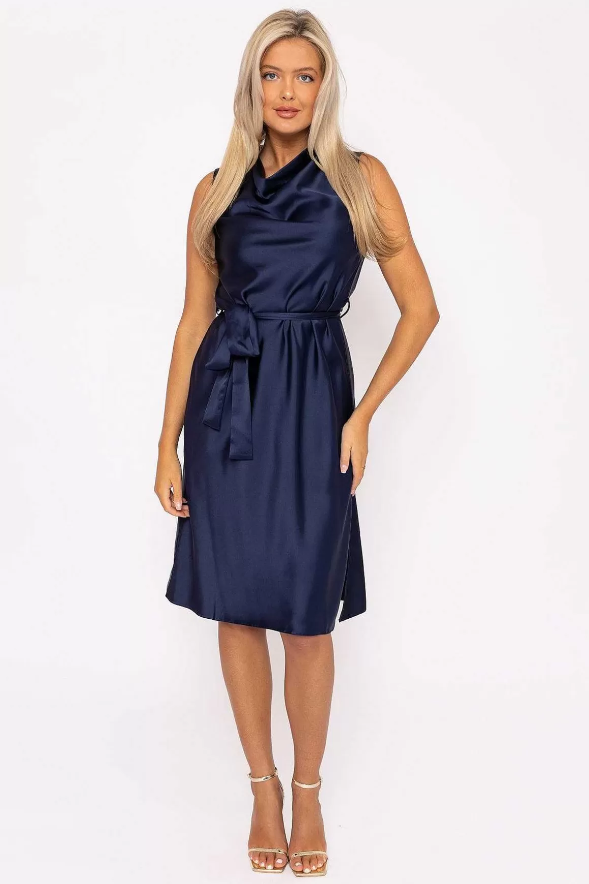 Rowen Avenue Navy Satin Cowl Neck Dress Cheap