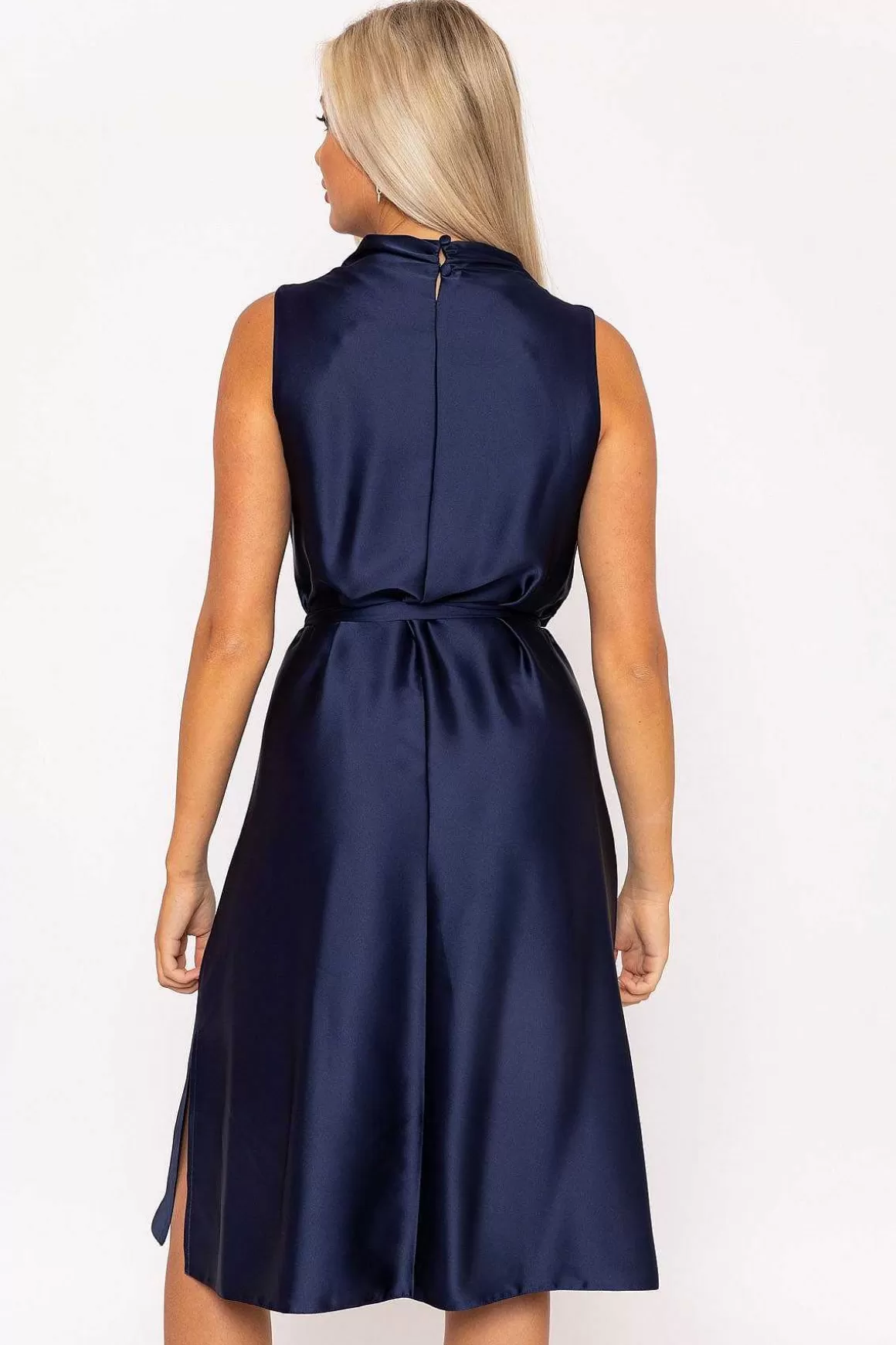 Rowen Avenue Navy Satin Cowl Neck Dress Cheap