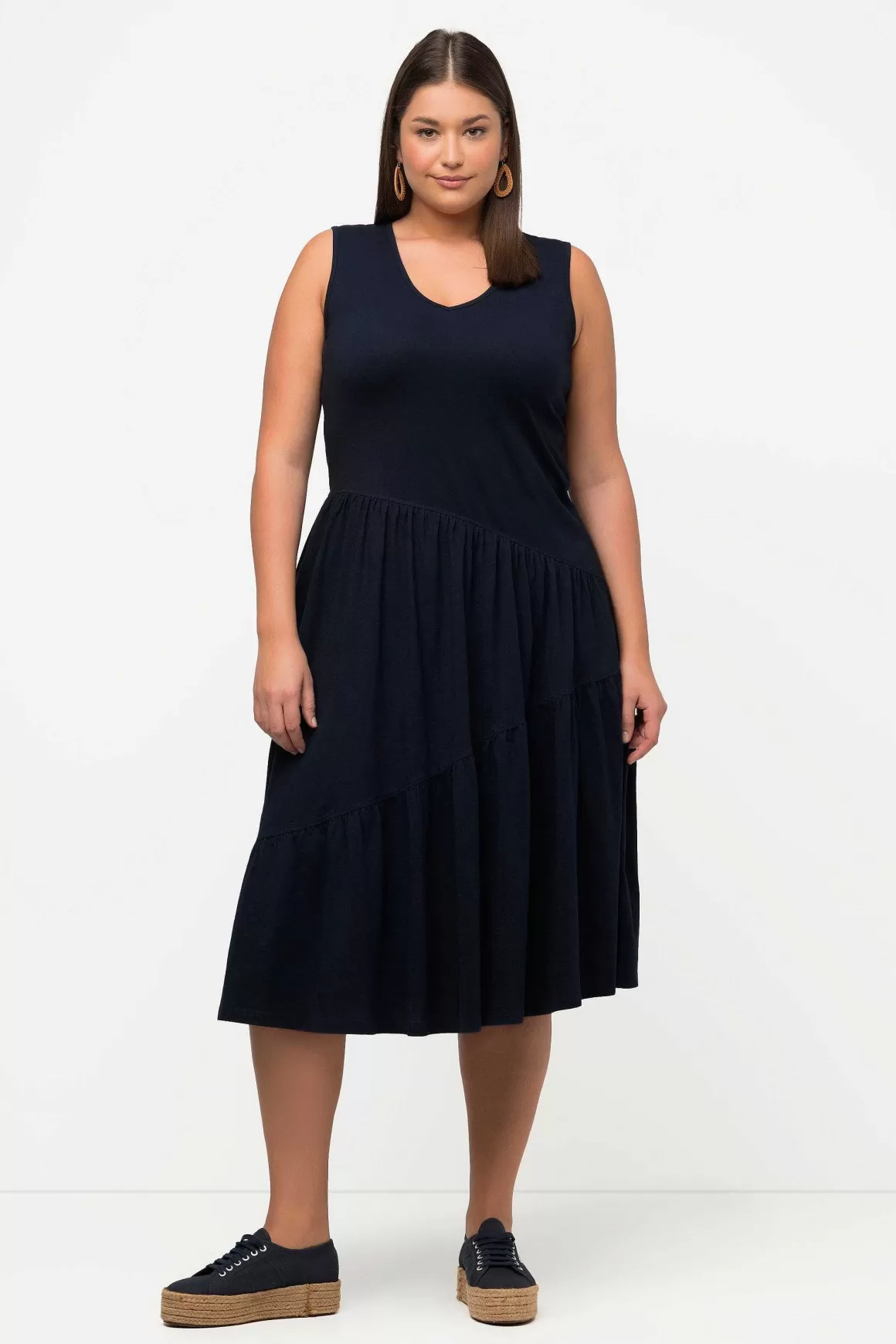 Ulla Popken Navy Sleeveless Midi Dress Flash Sale