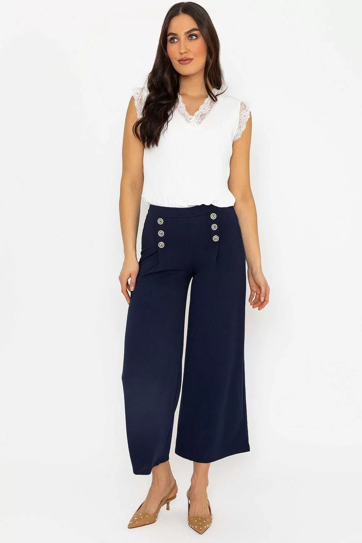 Pala D'oro Navy Wide Leg Scuba Trousers Shop