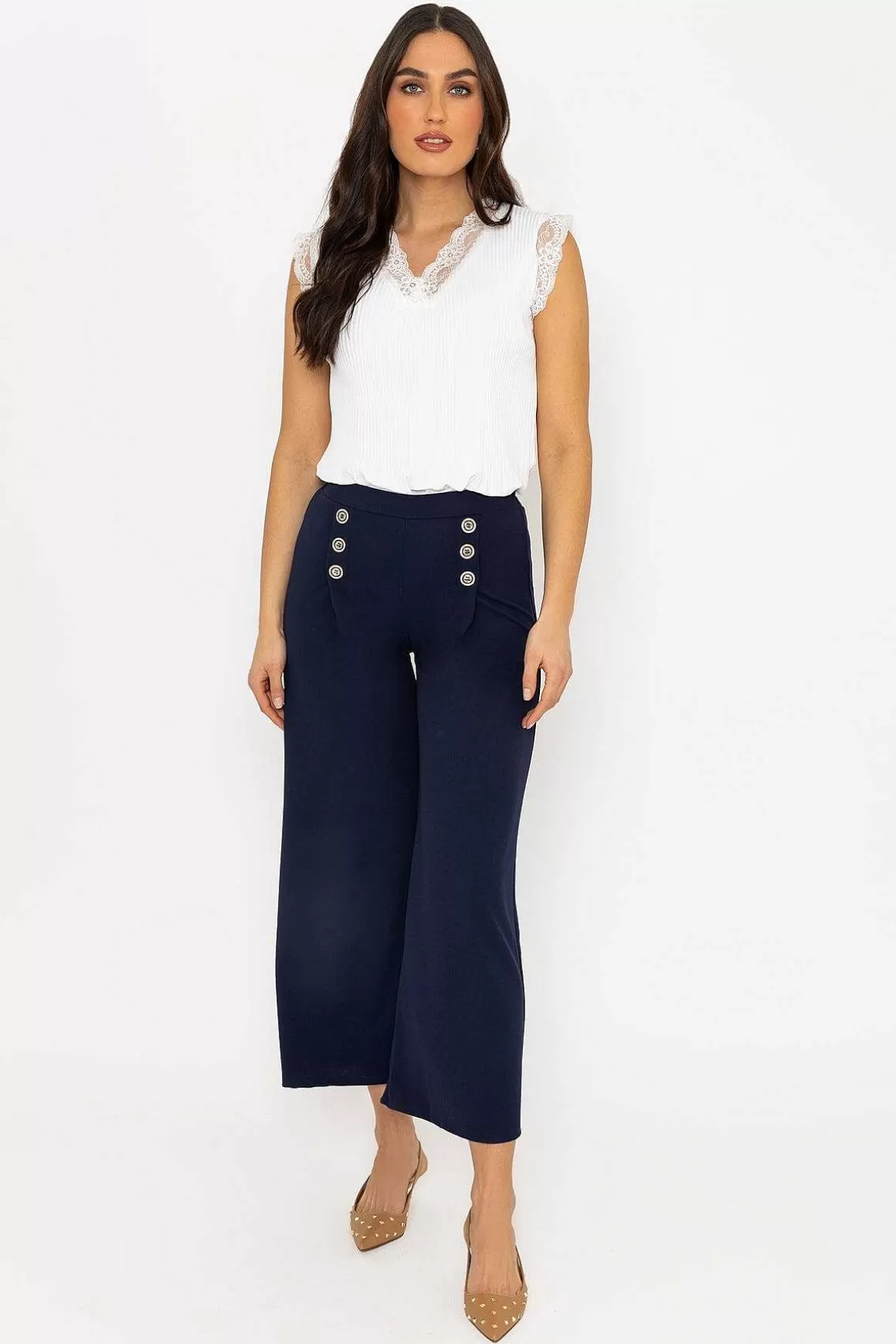 Pala D'oro Navy Wide Leg Scuba Trousers Shop