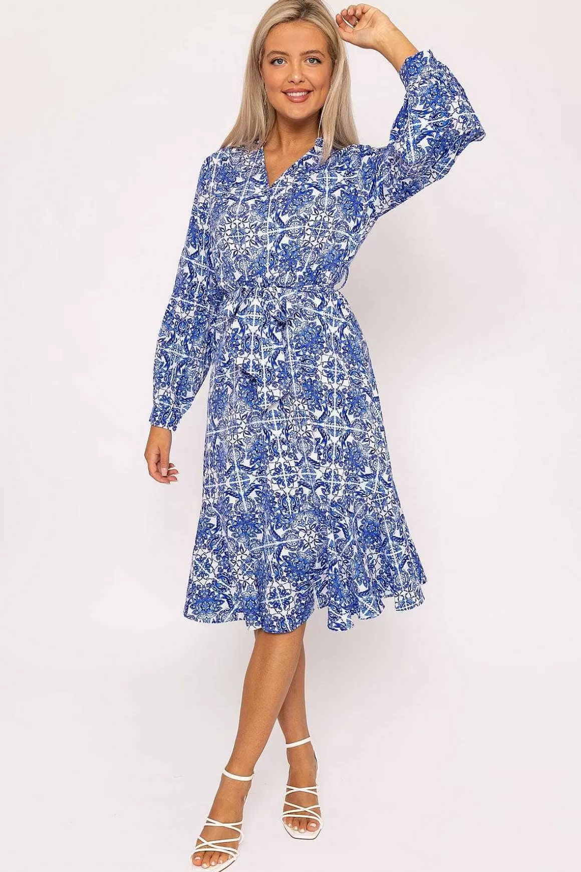 Rowen Avenue Norah Blue Printed Midi Dress Shop