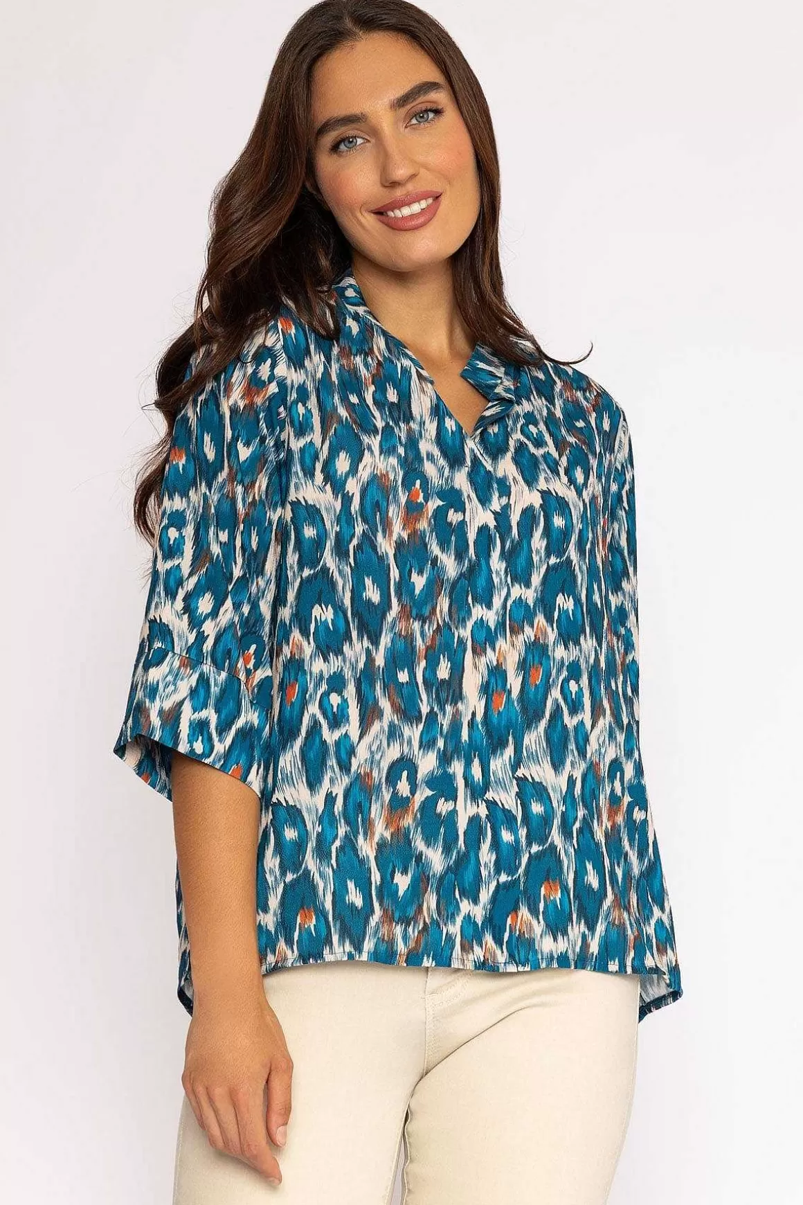 Pala D'oro Olivia Top In Teal Print Hot