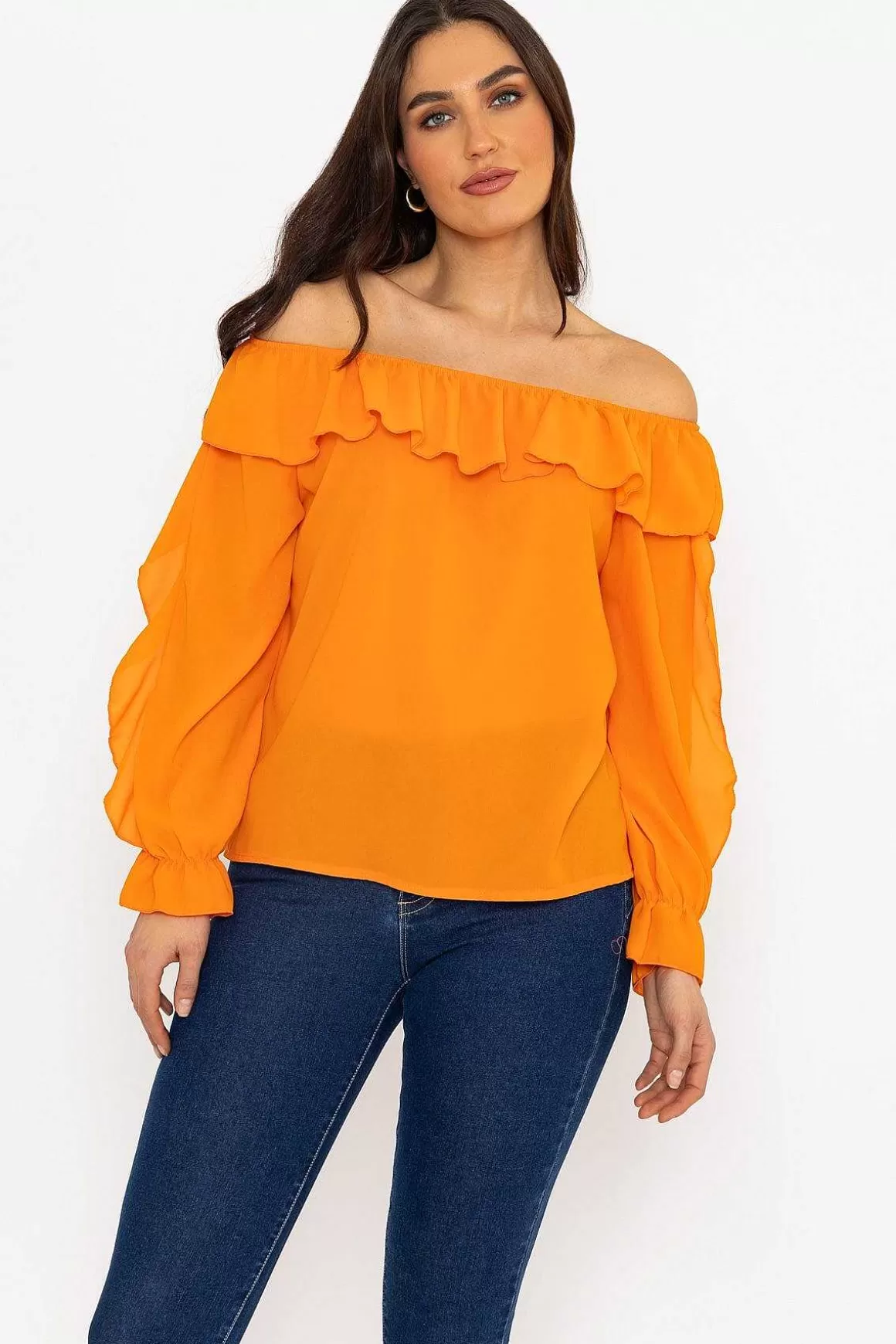 Pala D'oro Orange Bardot Frill Top Best