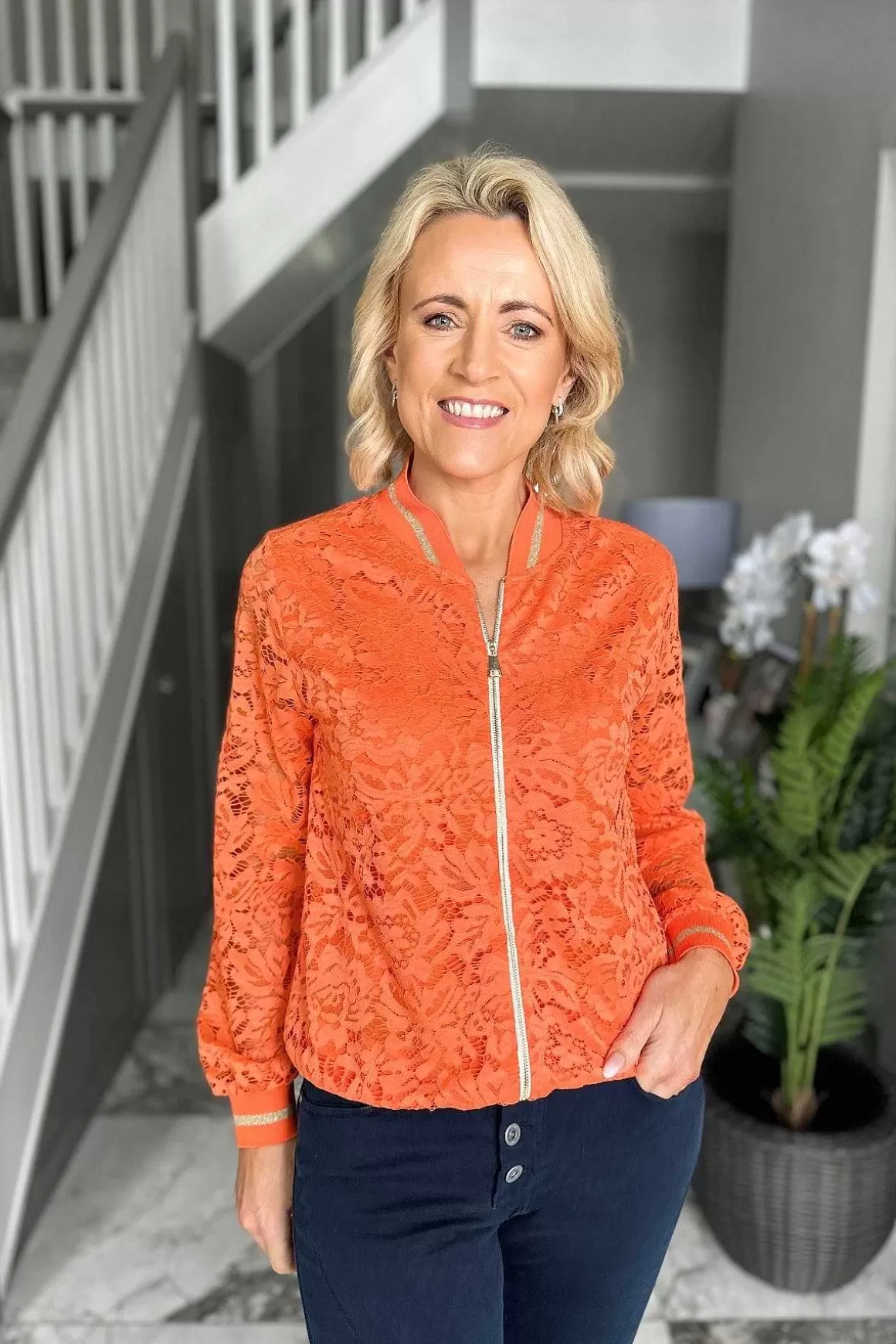 Pala D'oro Orange Lace Bomber Jacket Store