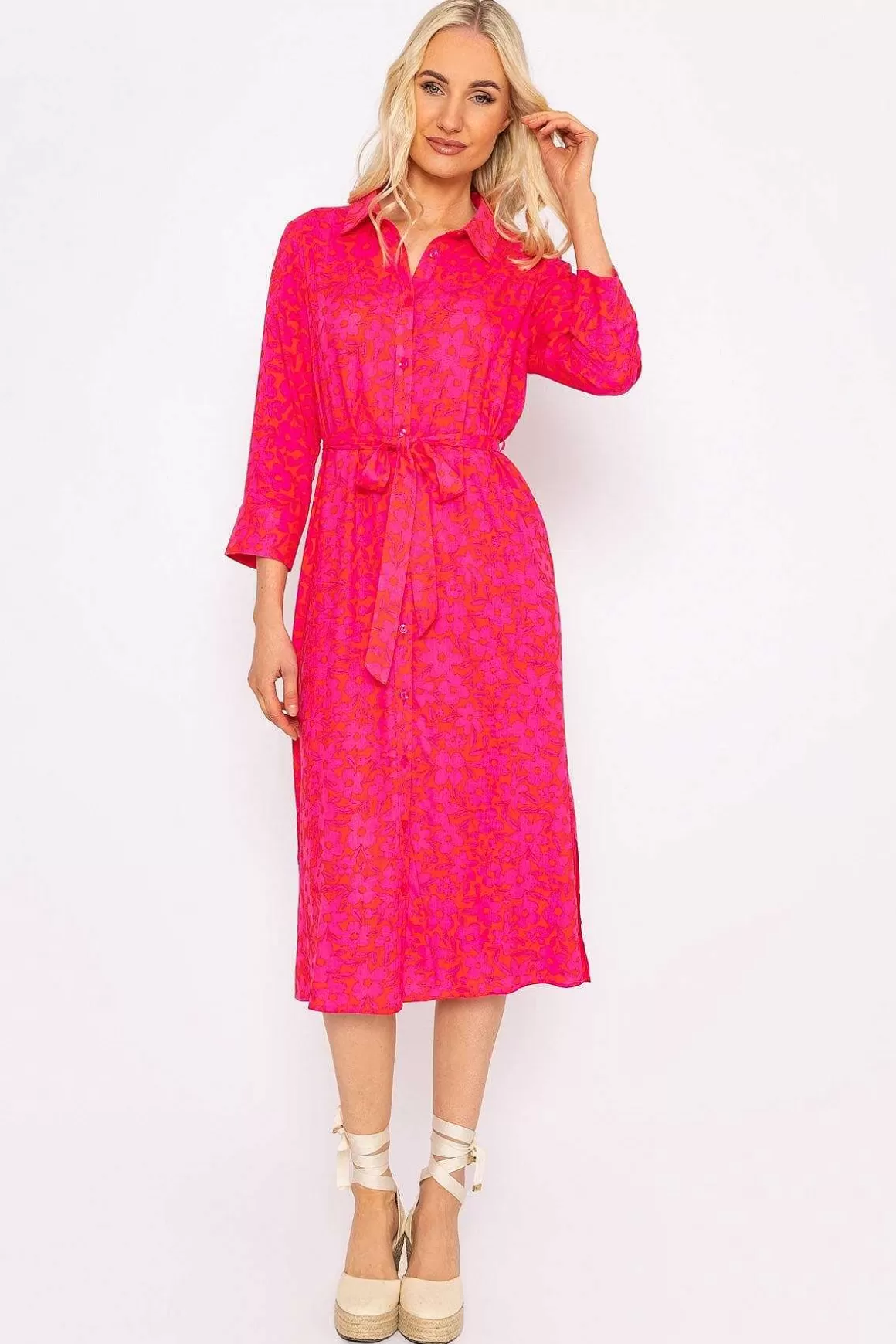 Rowen Avenue Orange Printed Viscose Shirt Dress Shop