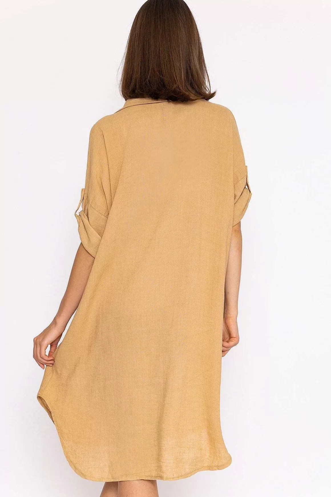 Pala D'oro Oversized Linen Shirt In Camel Online