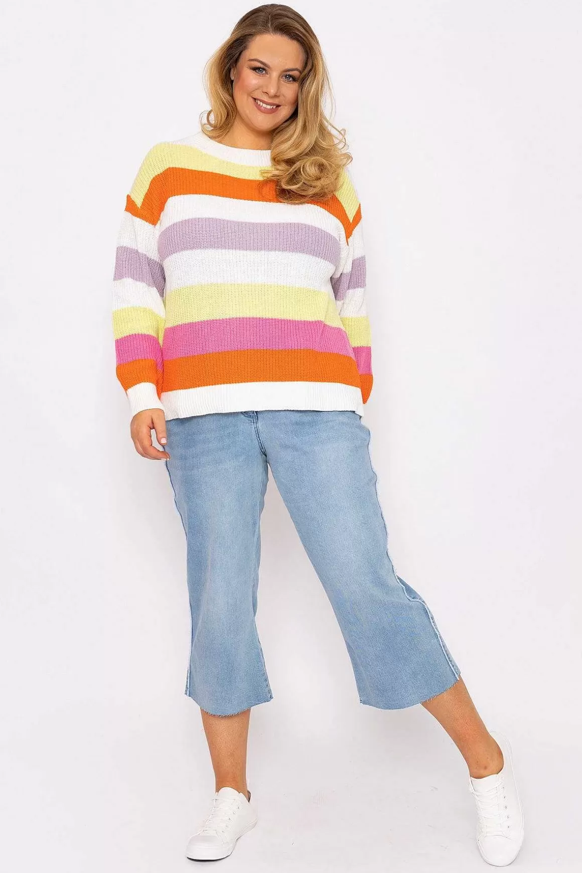 Ulla Popken Oversized Striped Knit Sweater In Multi Best Sale