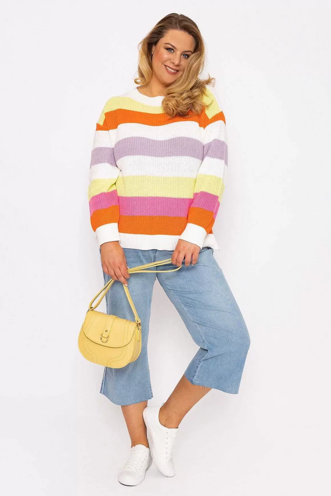 Ulla Popken Oversized Striped Knit Sweater In Multi Best Sale