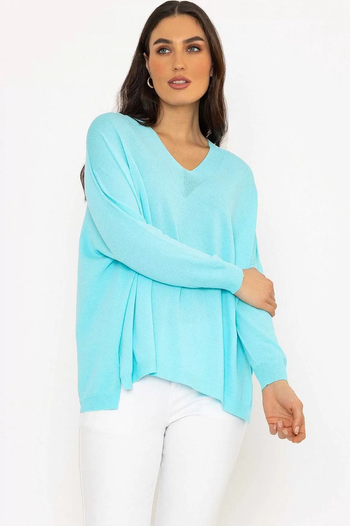 Pala D'oro Oversized V-Neck Jumper In Blue Outlet