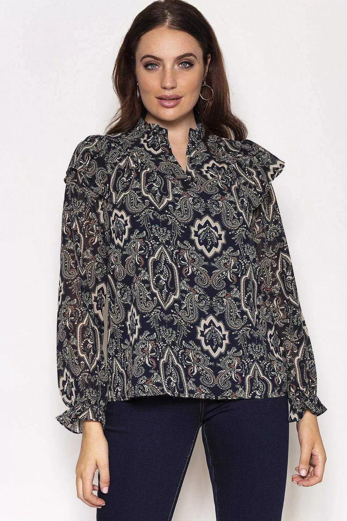 Rowen Avenue Paisley Blouse In Navy Sale