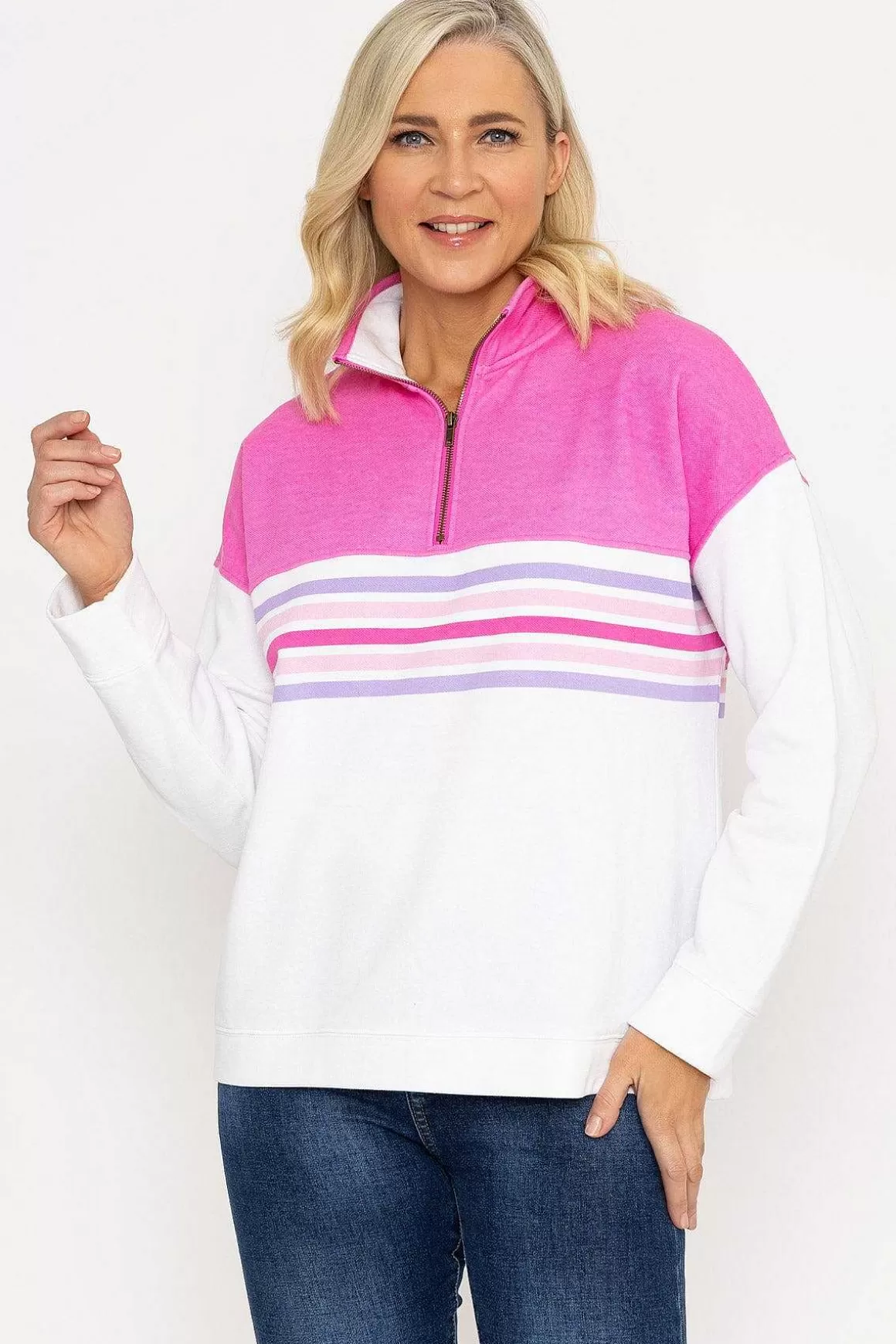 Voulez Vous Pink 1/2 Zip Pique Colour Block Top Online