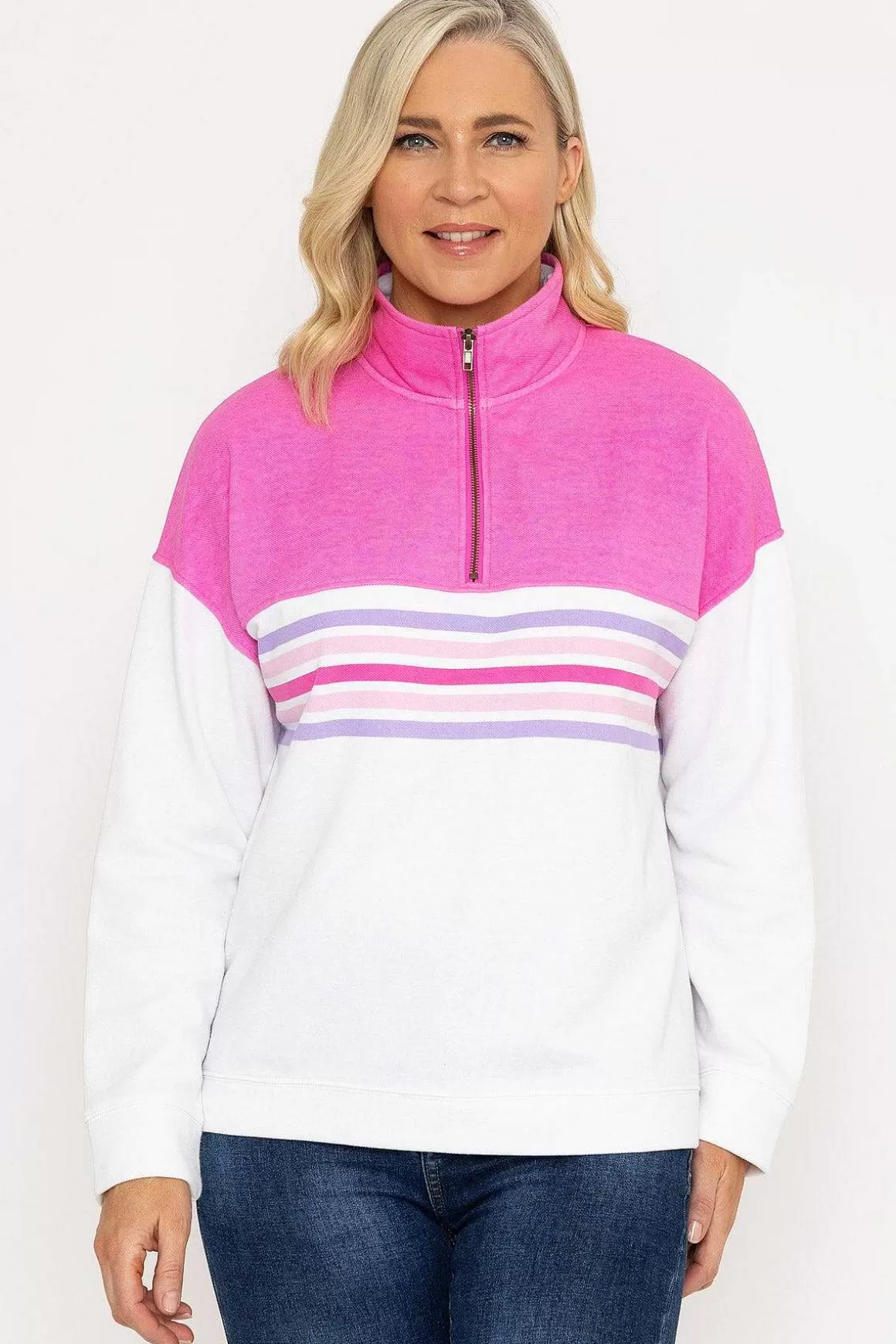 Voulez Vous Pink 1/2 Zip Pique Colour Block Top Online