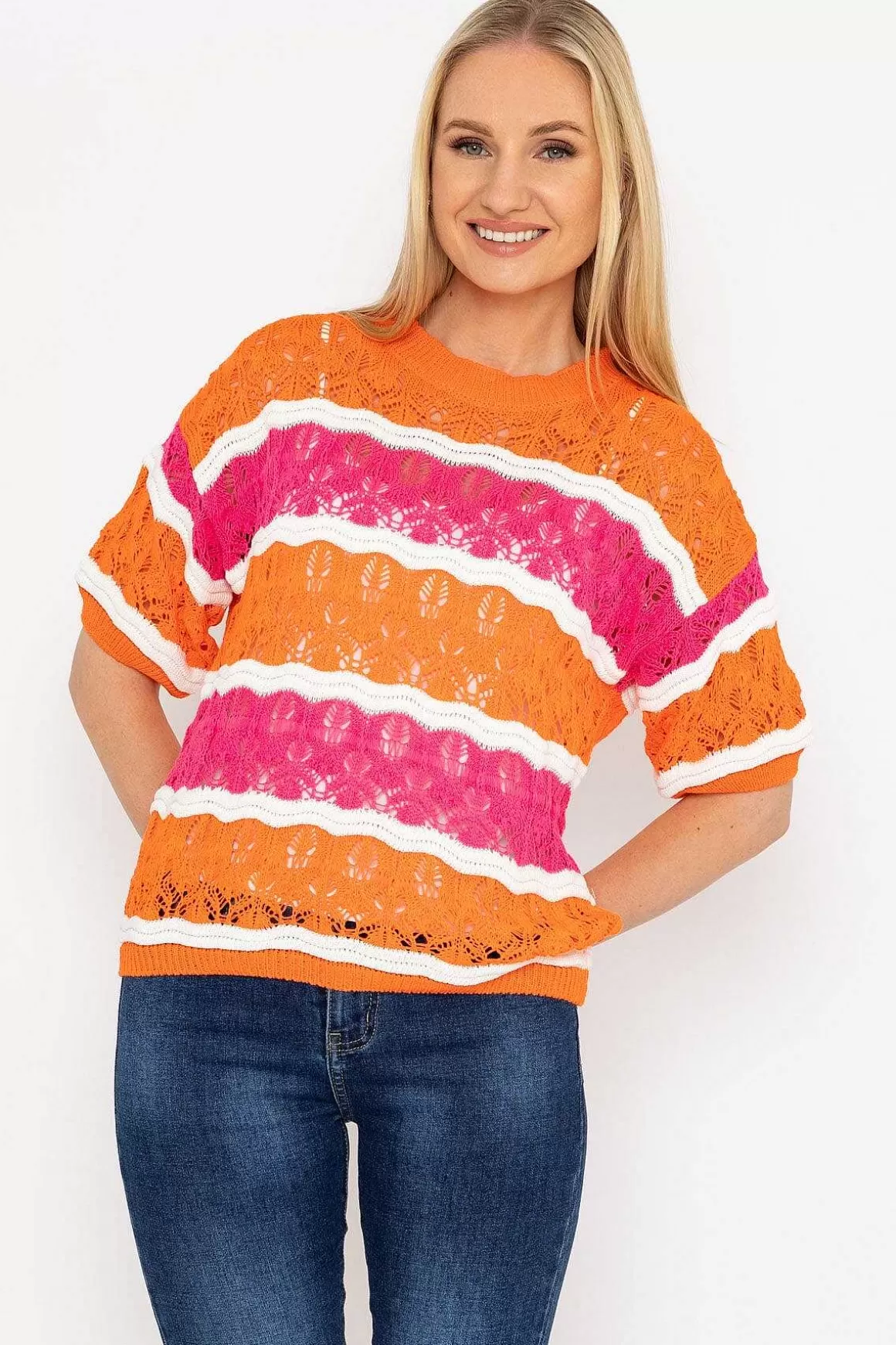 Pala D'oro Pink And Orange Stripe Knit Jumper Flash Sale