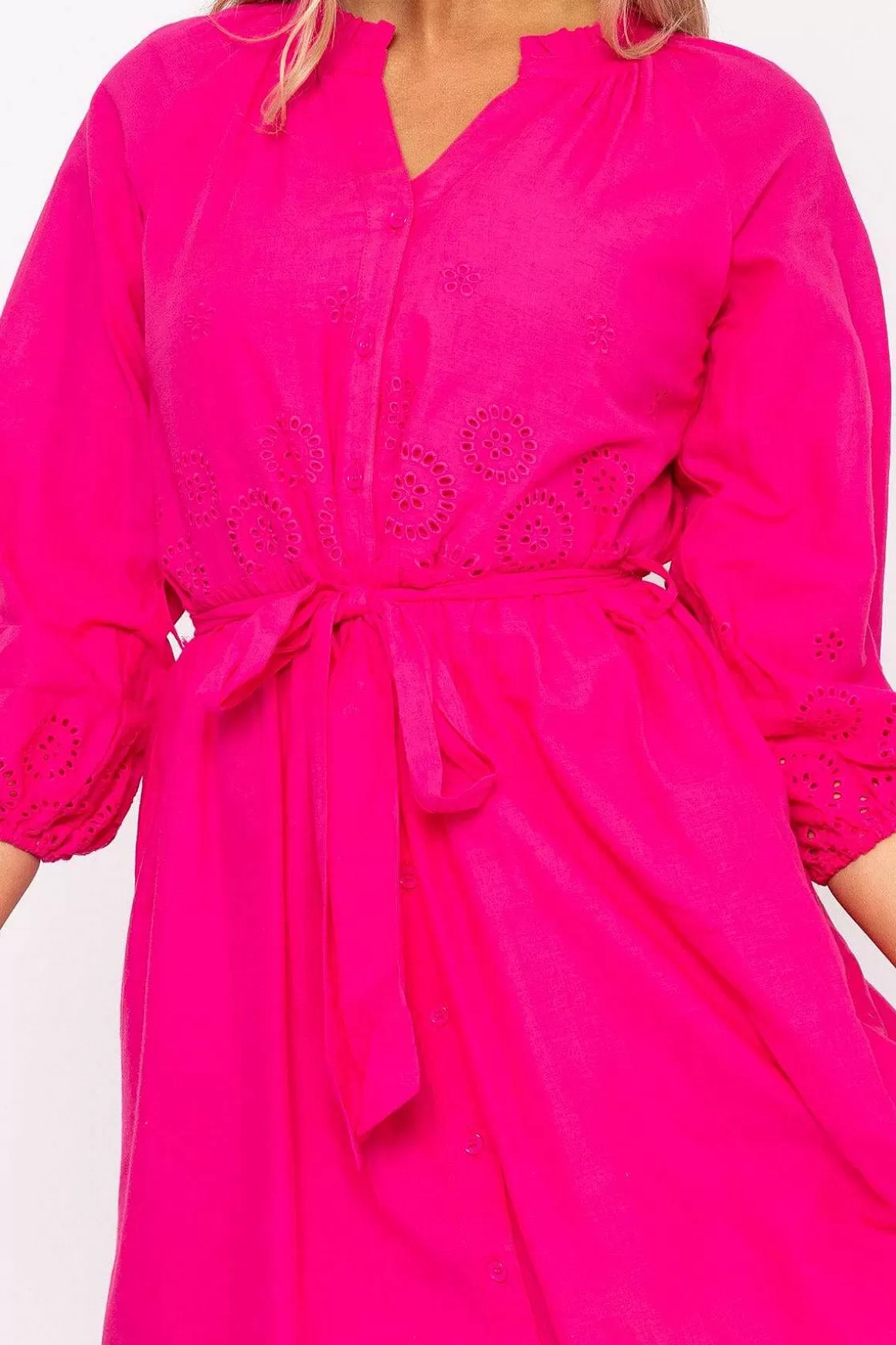 Rowen Avenue Pink Broderie Midi Dress Clearance