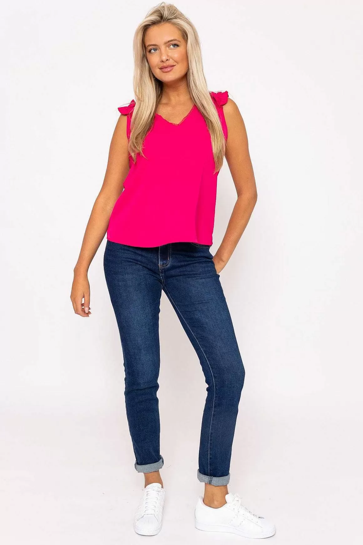 Rowen Avenue Pink Sleeveless Ruffle Top Discount