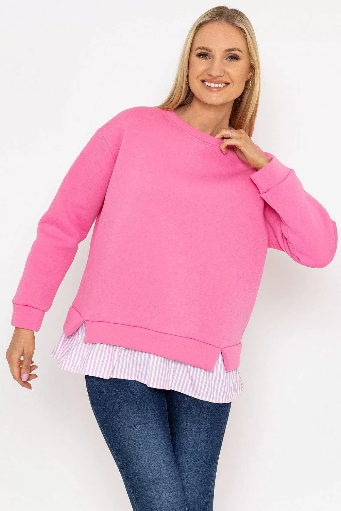 Pala D'oro Pink Sweatshirt With Stripe Shirt Insert Store