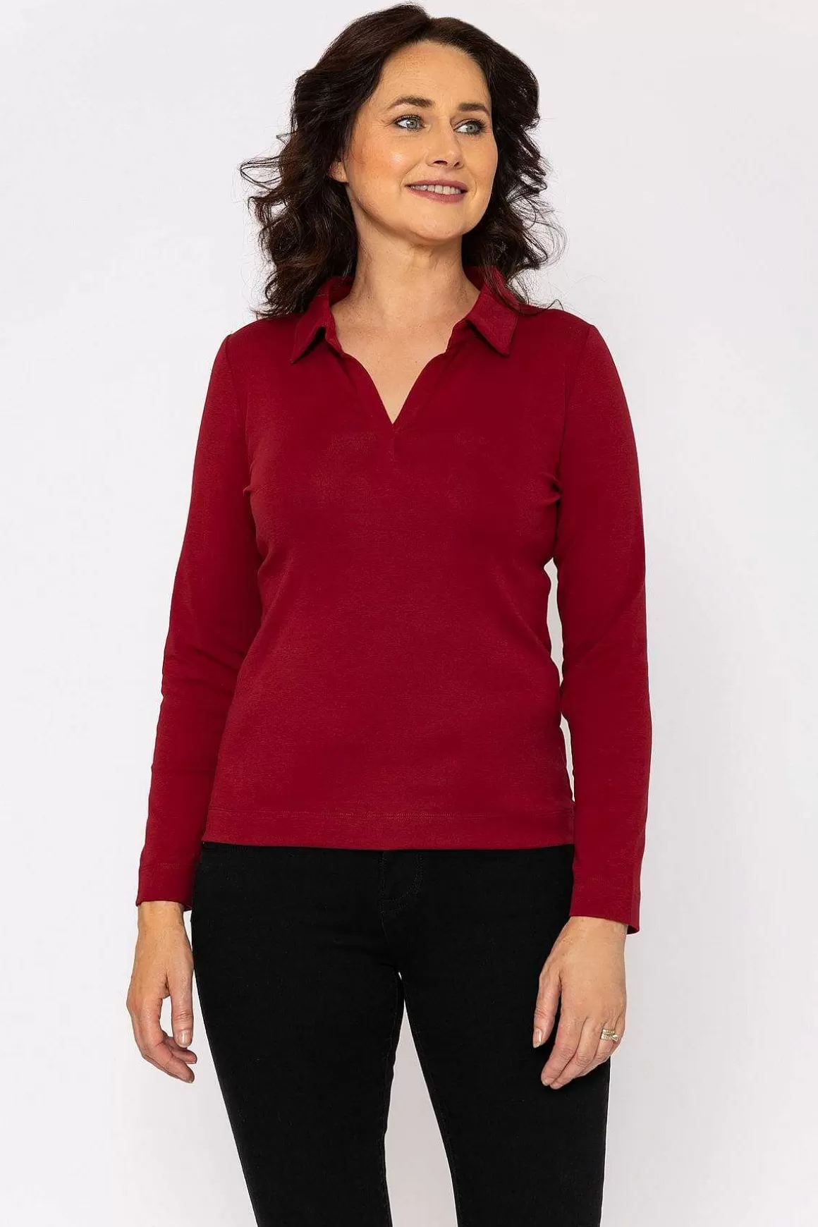 Voulez Vous Plain Collared Top In Burgundy Discount