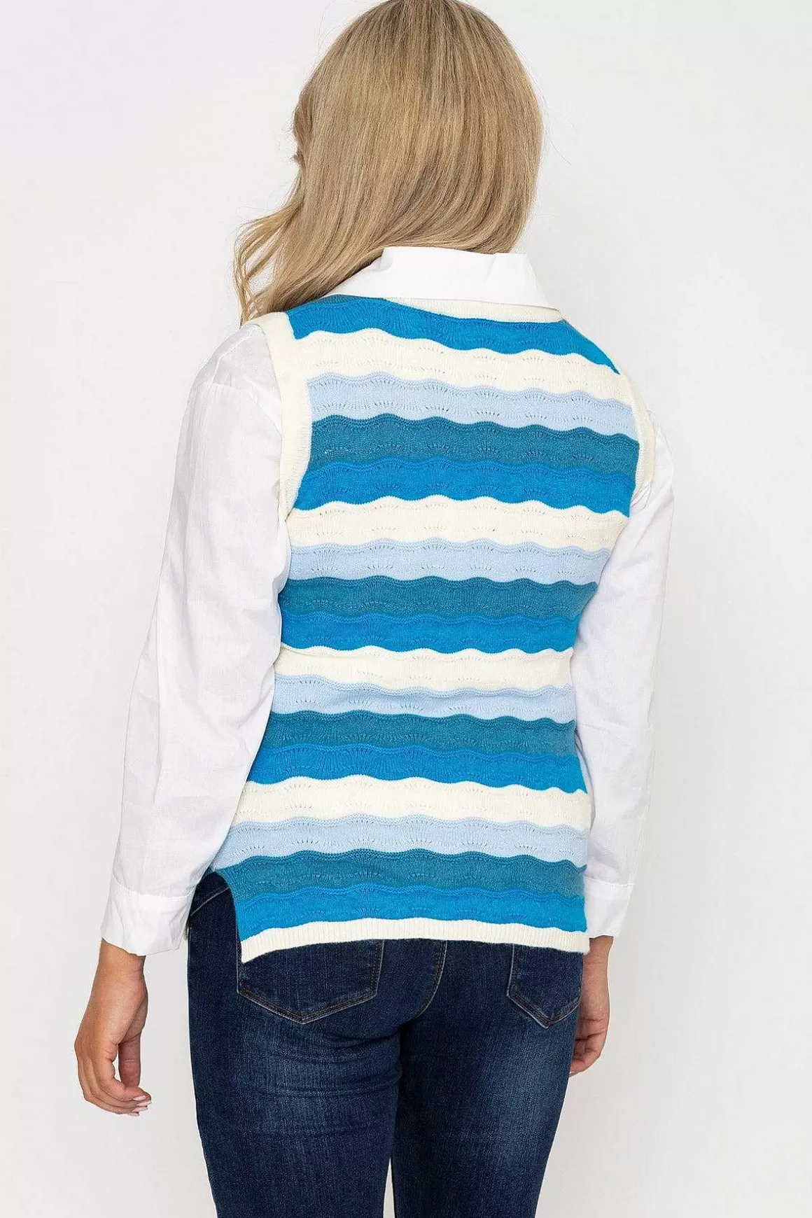 Kelly & Grace Weekend Pointelle Vest In Blue Fashion