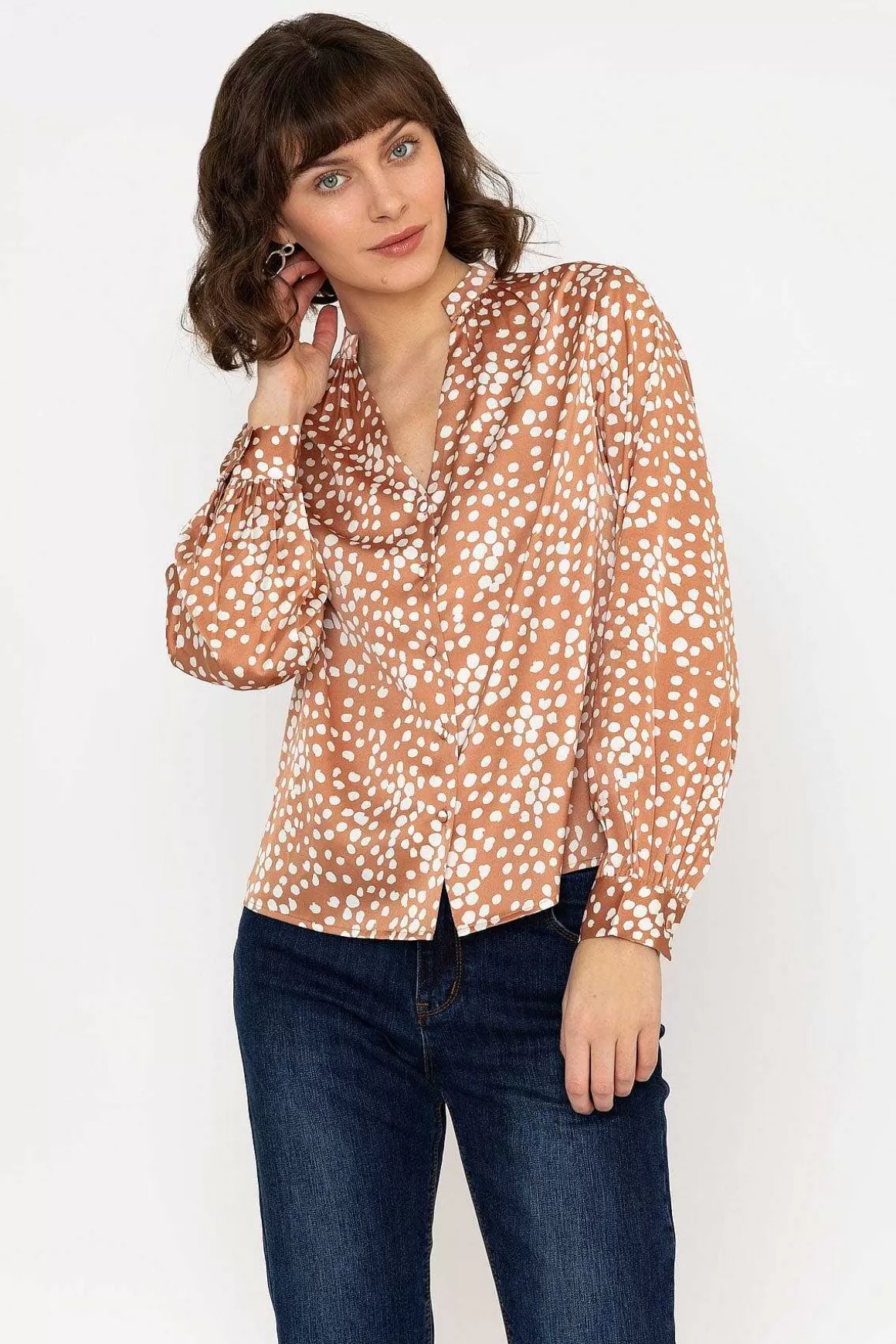 Rowen Avenue Polka Dot Print Blouse In Brown Best Sale