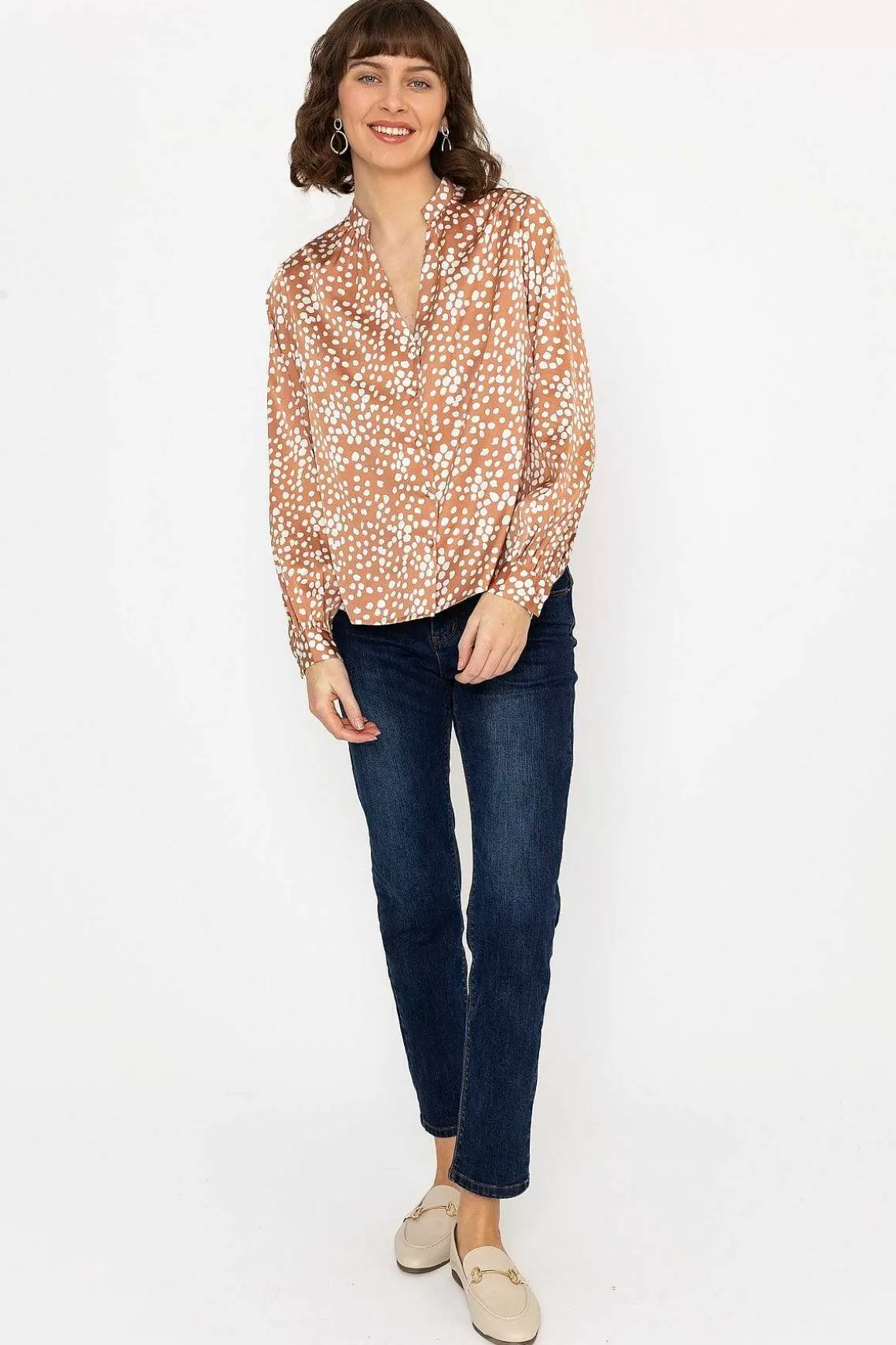 Rowen Avenue Polka Dot Print Blouse In Brown Best Sale