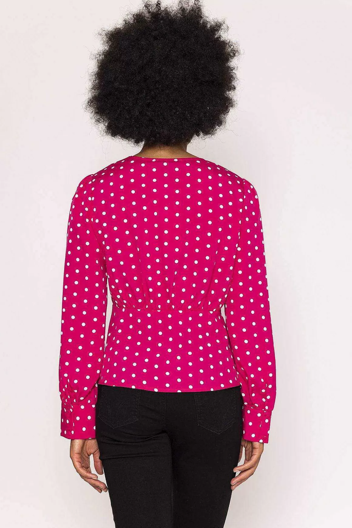 Rowen Avenue Polka Dot V-Neck Blouse In Pink Cheap