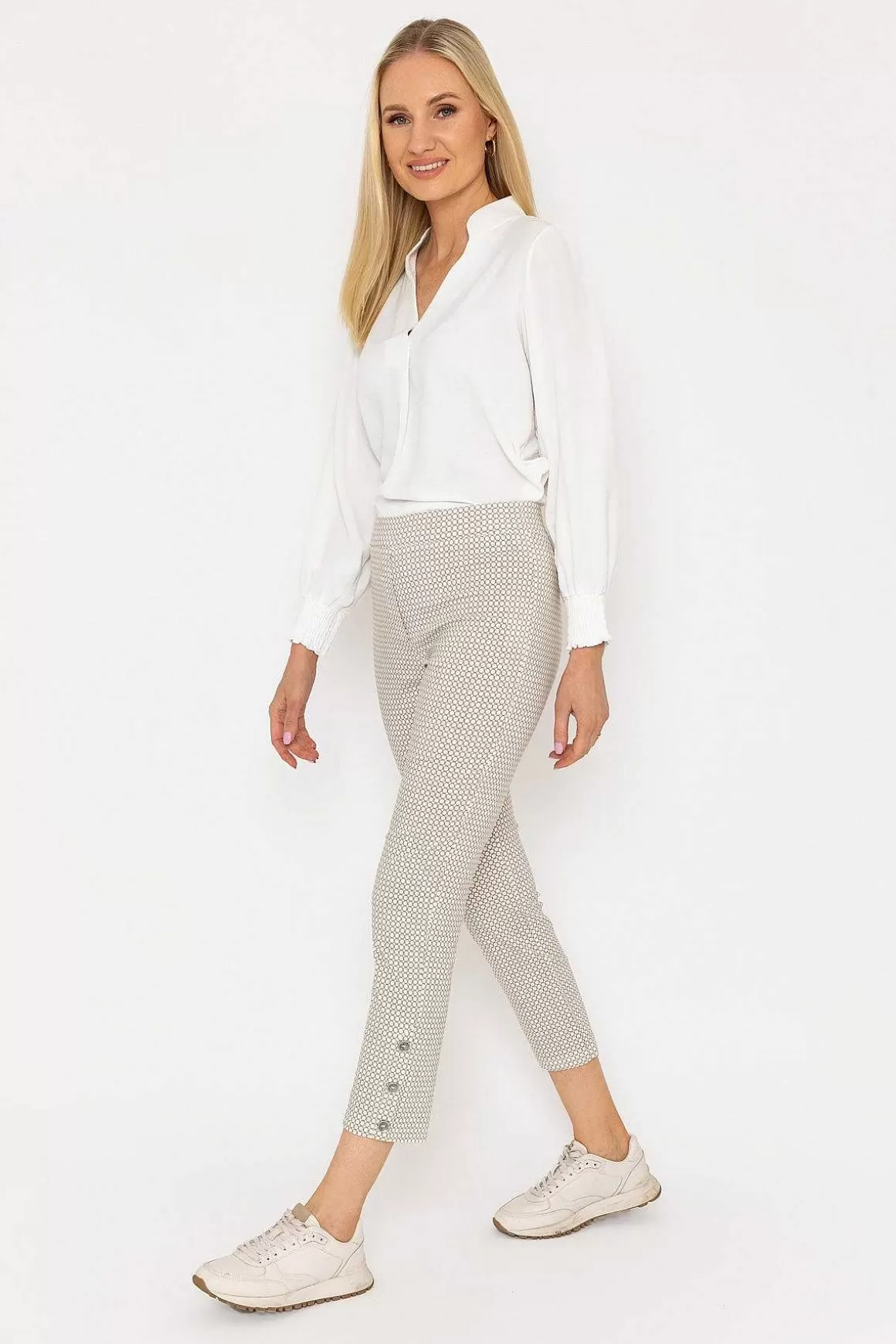 Peruzzi Print Button Trousers In Sand Store