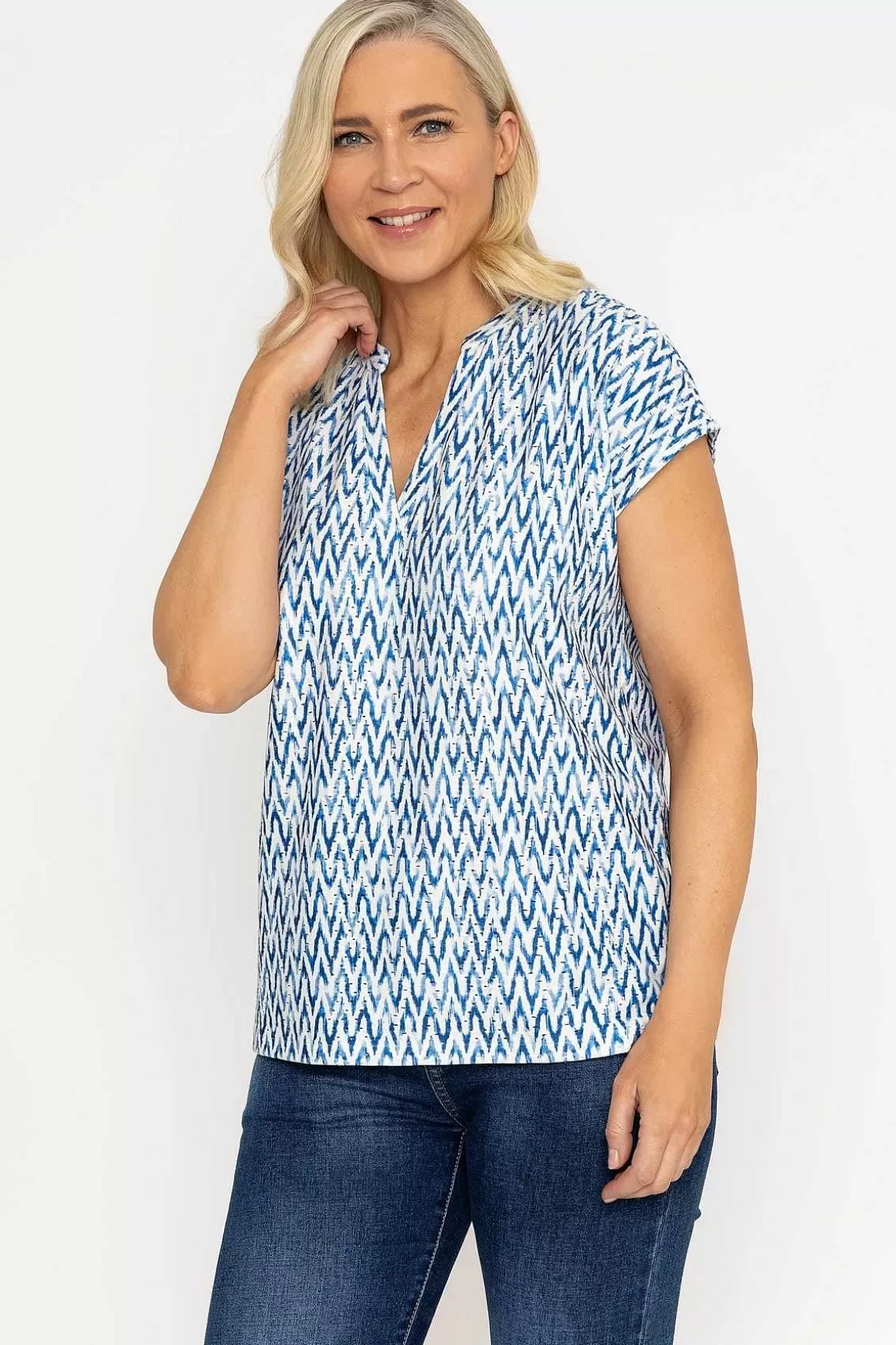 Voulez Vous Printed Blue Jersey Top Shop