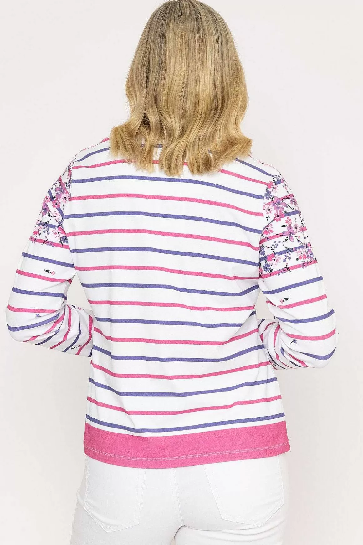 Voulez Vous Printed Breton Top In Pink Hot