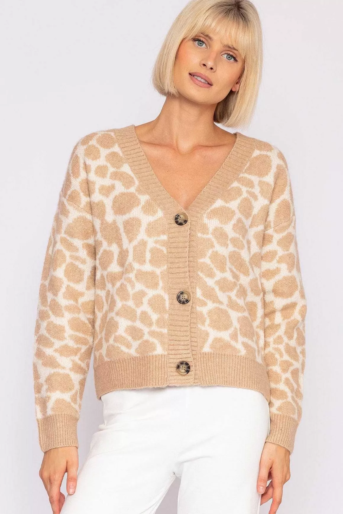 J'aime la Vie Printed Cardigan In Beige Shop