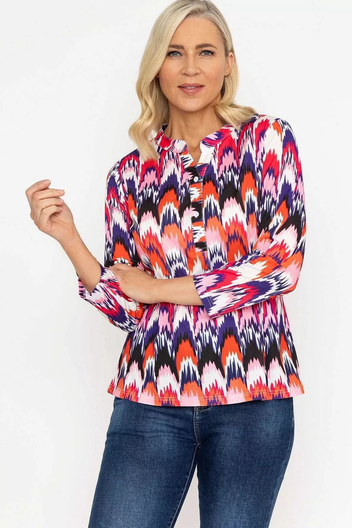 Voulez Vous Printed Jersey Blouse In Pink Hot