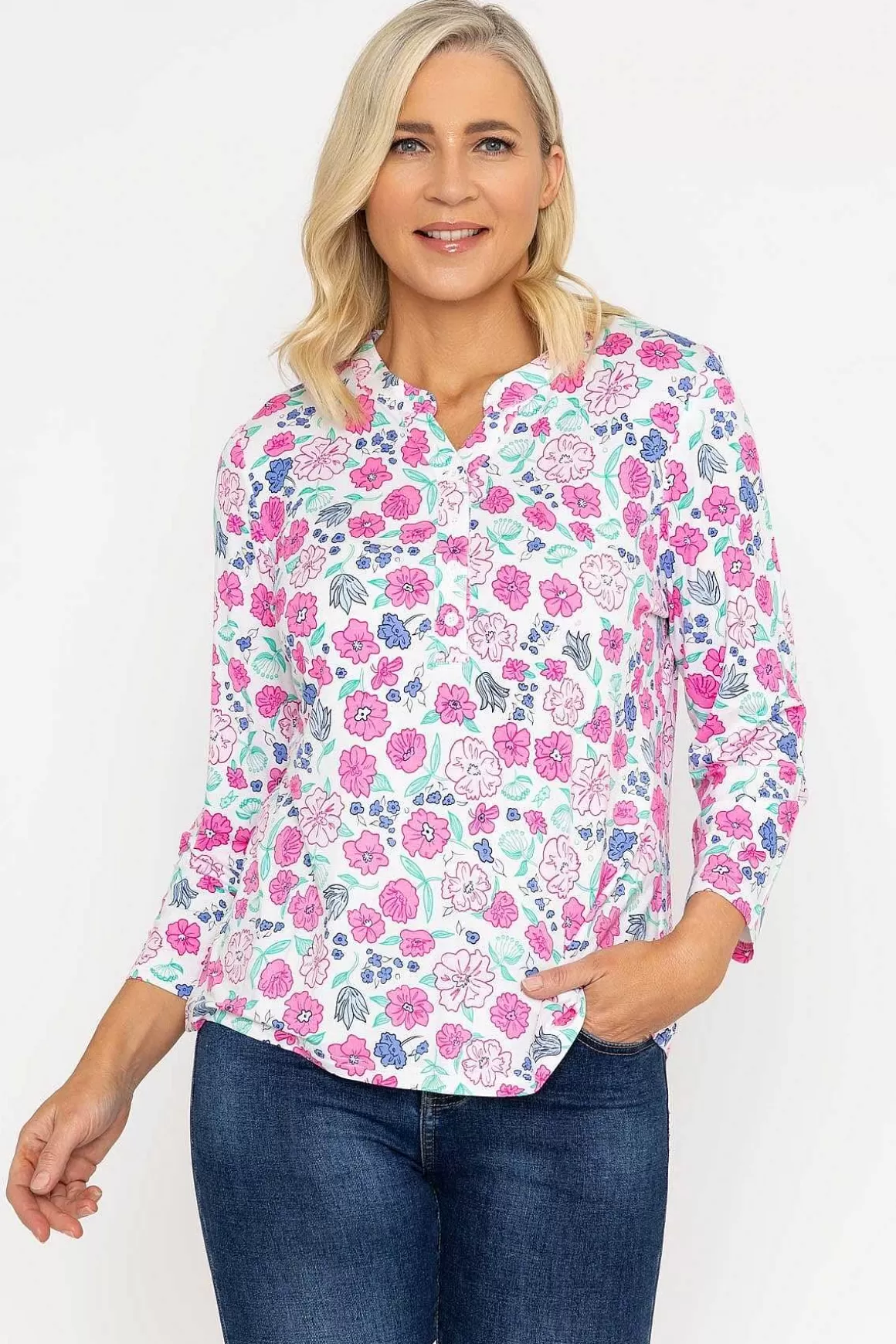 Voulez Vous Printed Jersey Top In Pink Fashion