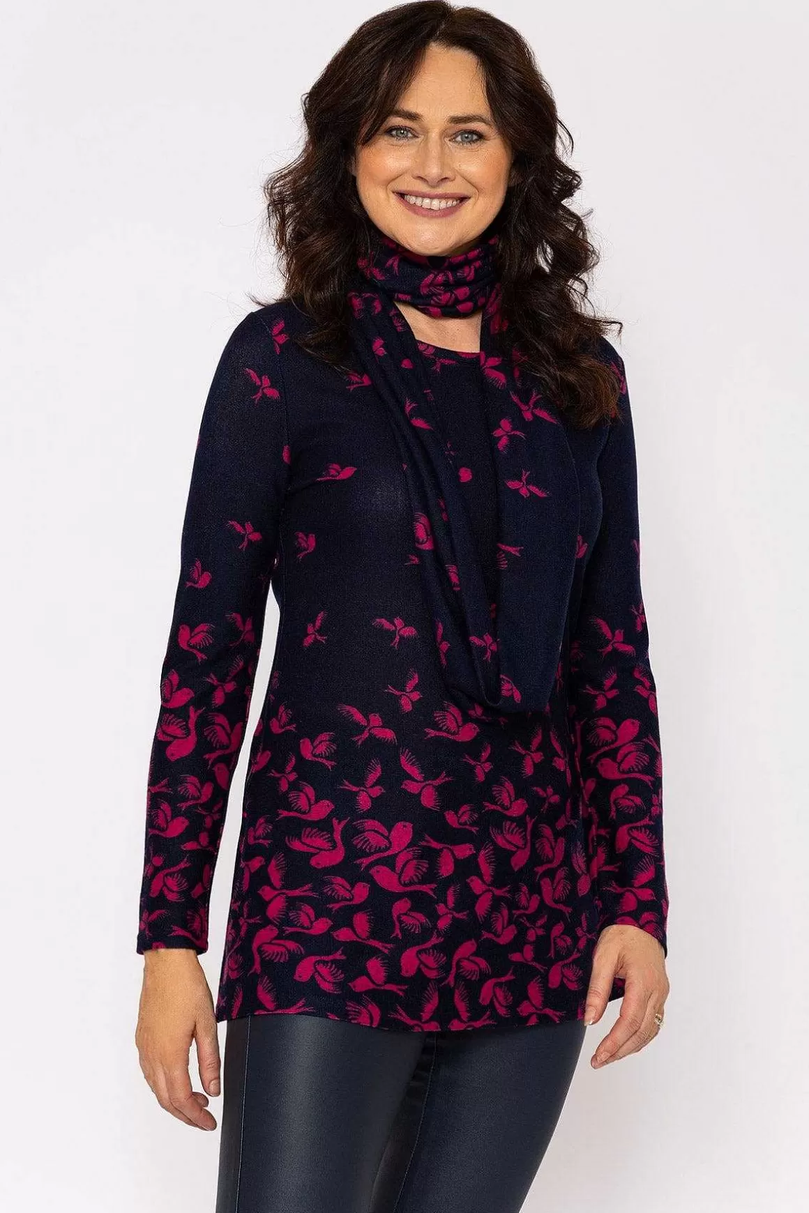 Voulez Vous Printed Knit Tunic With Snood In Navy Cheap