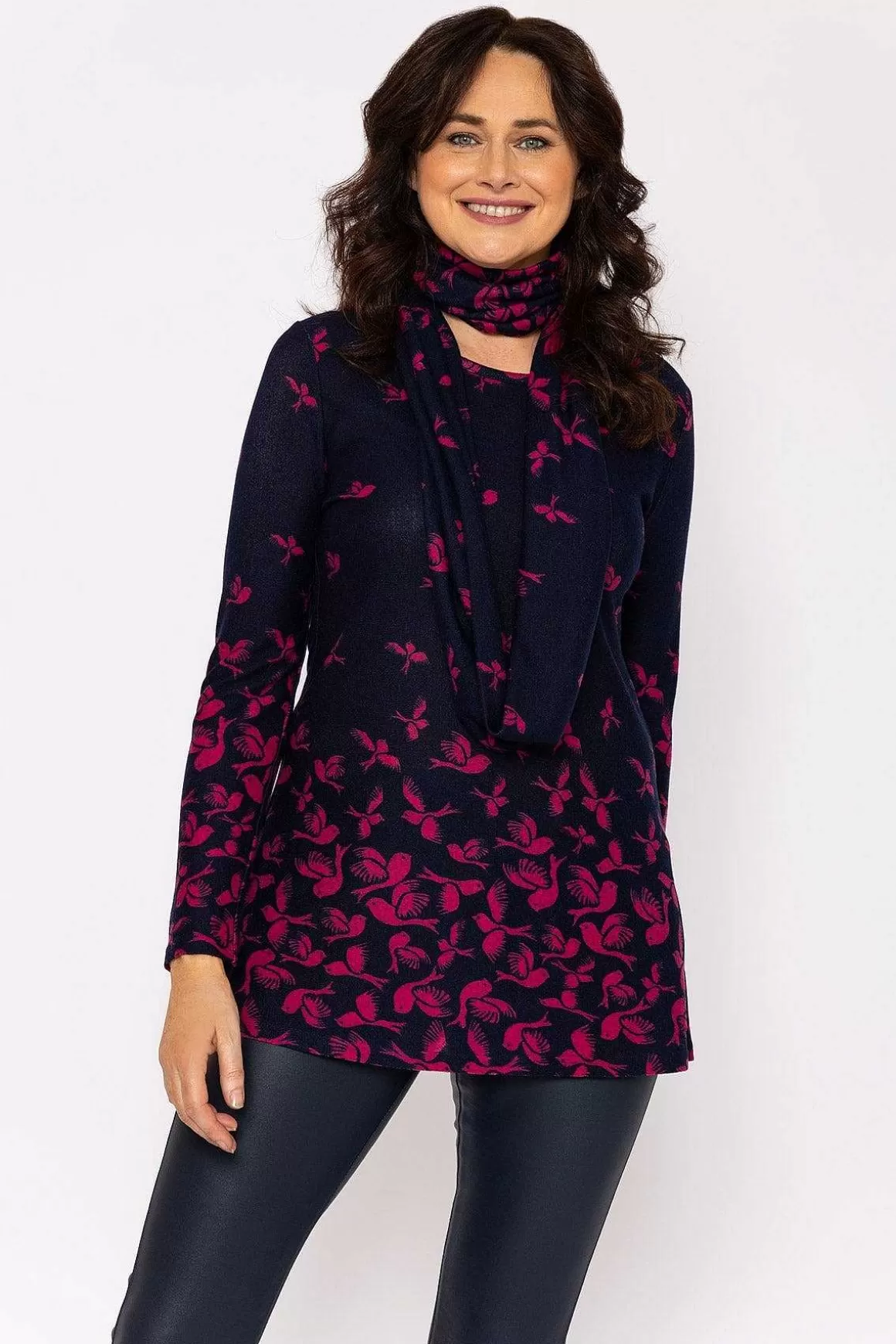 Voulez Vous Printed Knit Tunic With Snood In Navy Cheap