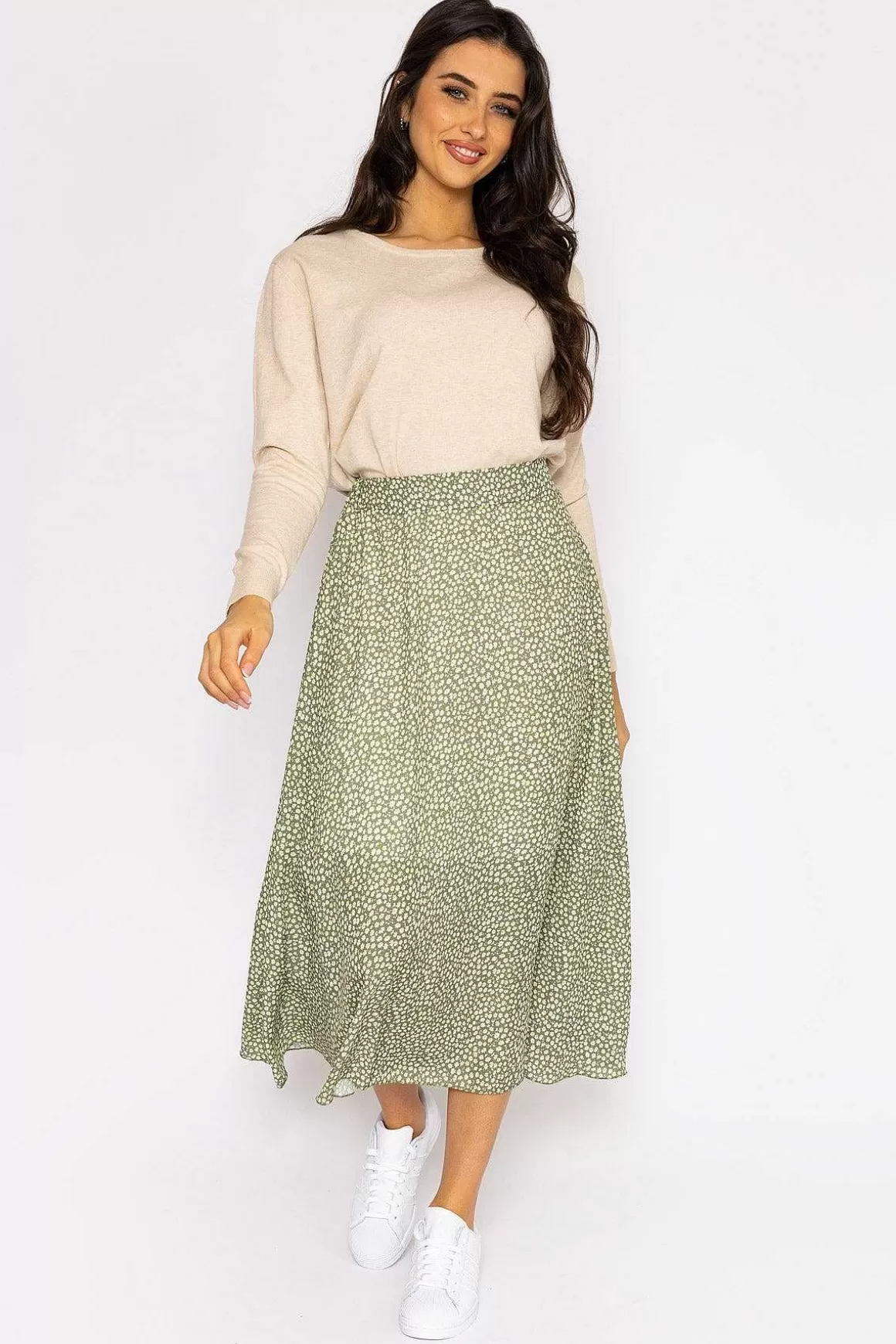 Pala D'oro Printed Midi Skirt In Green Outlet