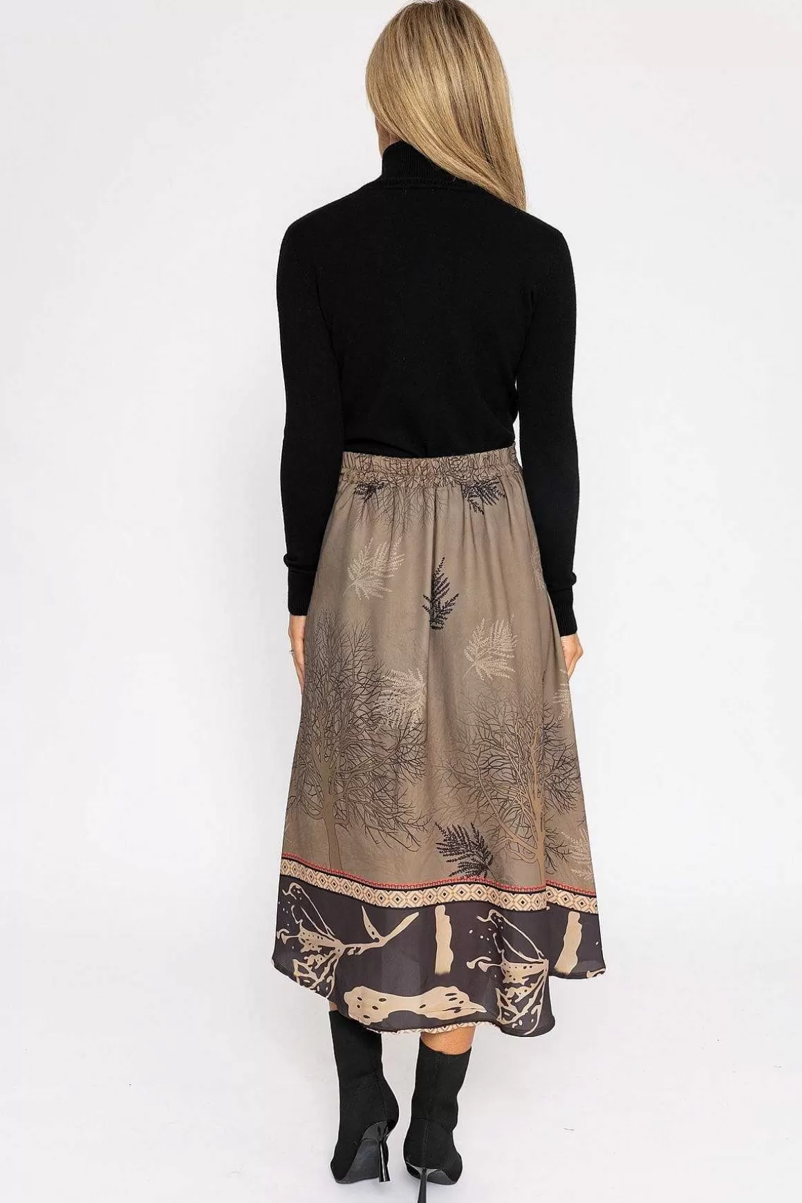 Pala D'oro Printed Midi Skirt In Khaki Best Sale